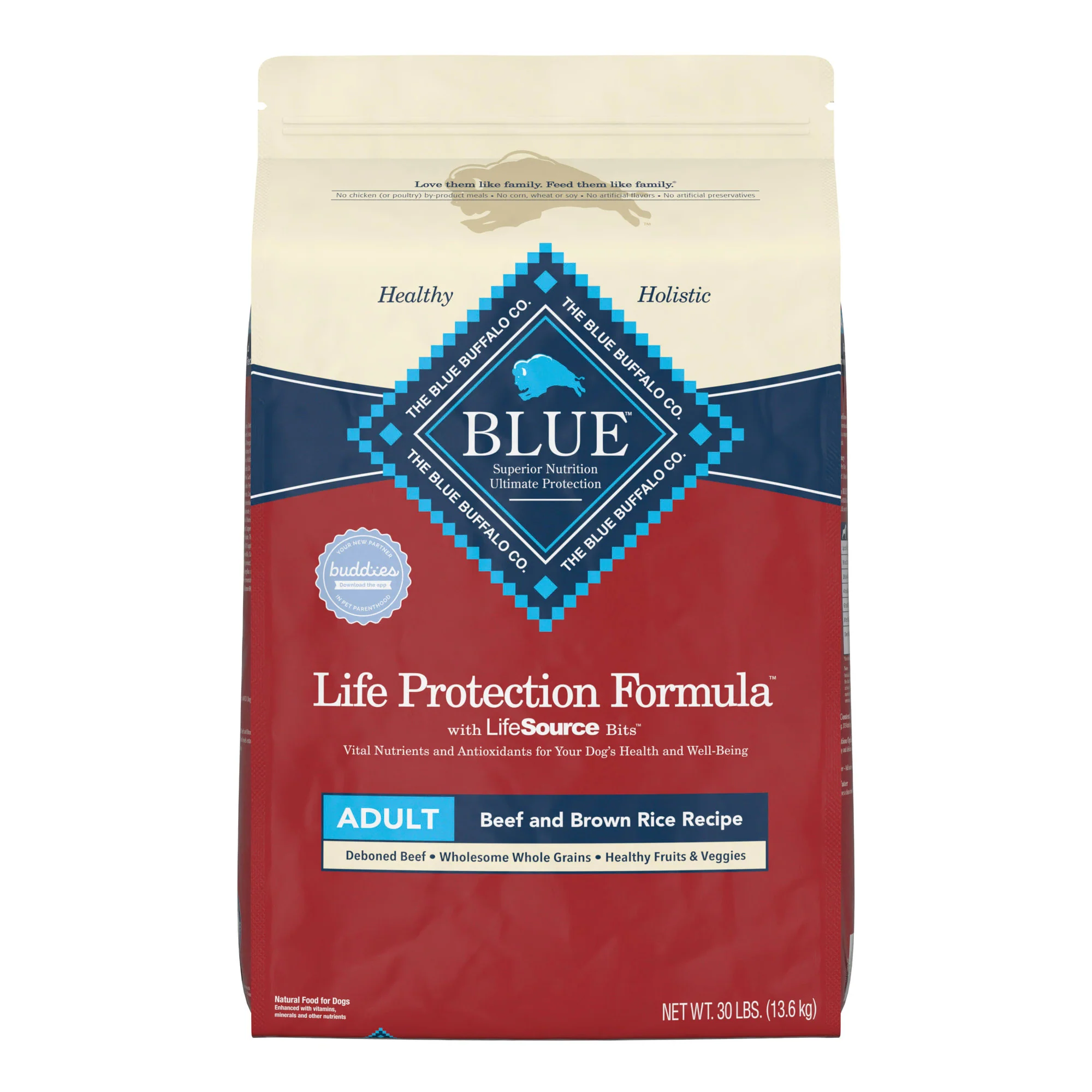 Blue Buffalo Life Protection Formula Natural Adult Beef and Brown Rice Dry Dog Food, 30 lbs. - Image 1