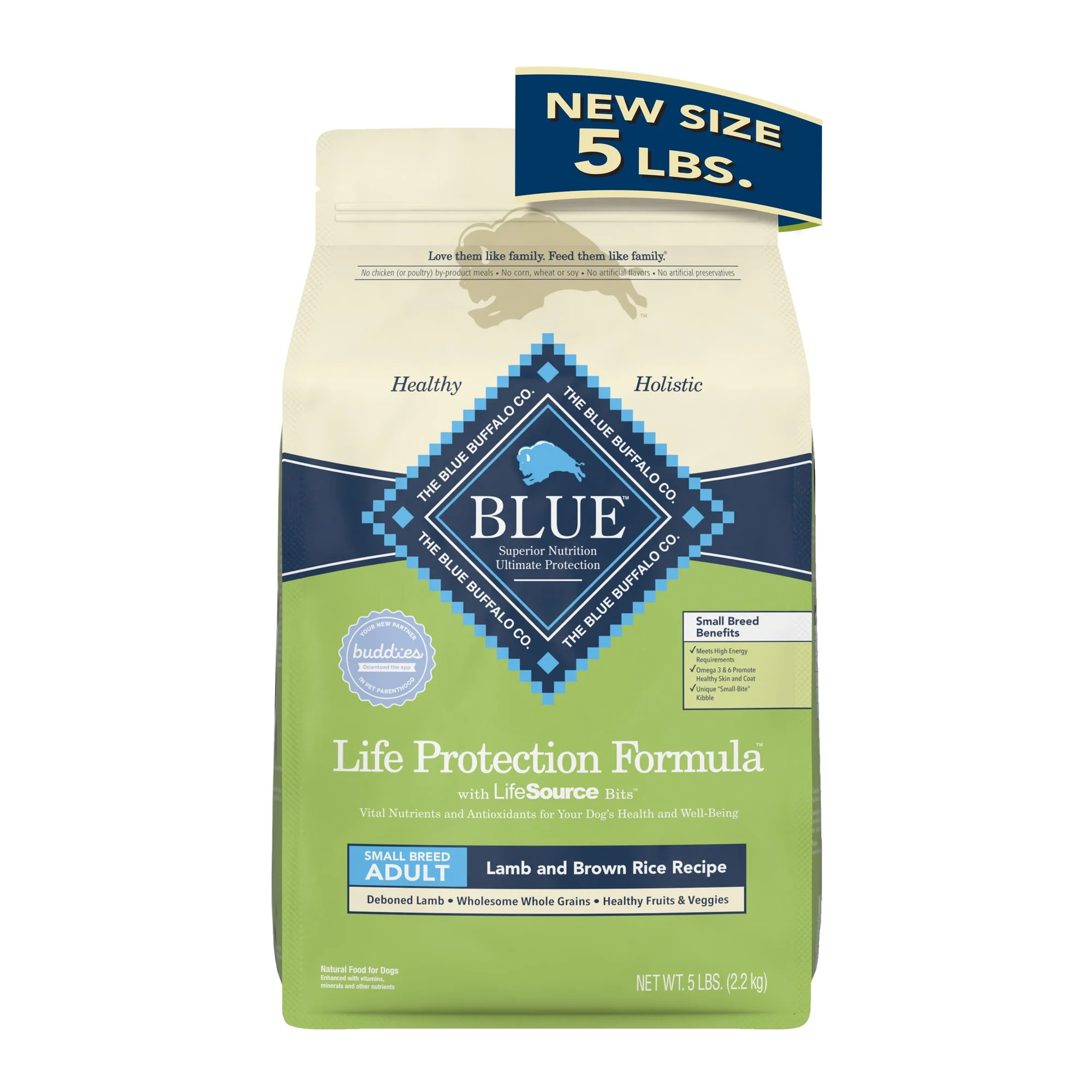 Blue Buffalo Life Protection Formula Small Breed Lamb and Brown Rice Dry Dog Food for Adult Dogs  Whole Grain  5 lb. Bag - Image 1