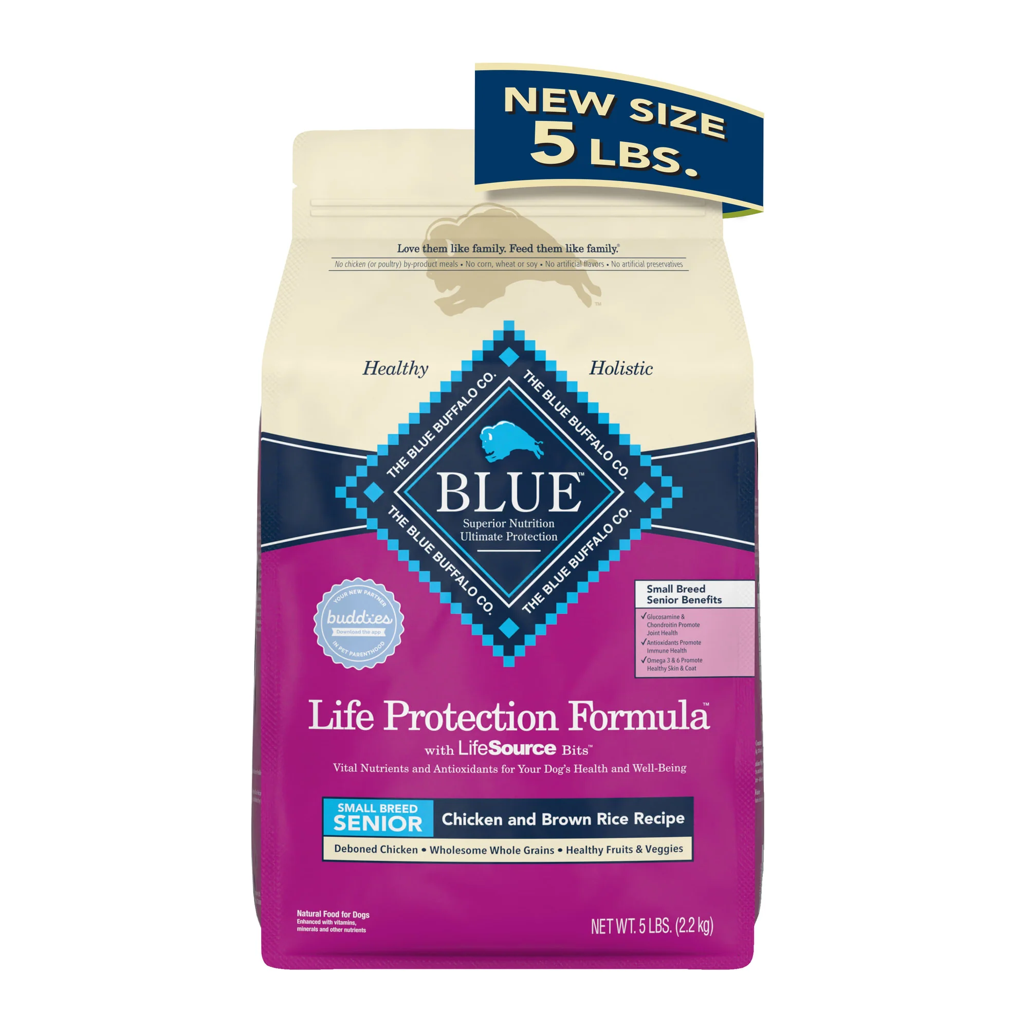Blue Buffalo Life Protection Formula Small Breed Chicken and Brown Rice Dry Dog Food for Senior Dogs  Whole Grain  5 lb. Bag - Image 1
