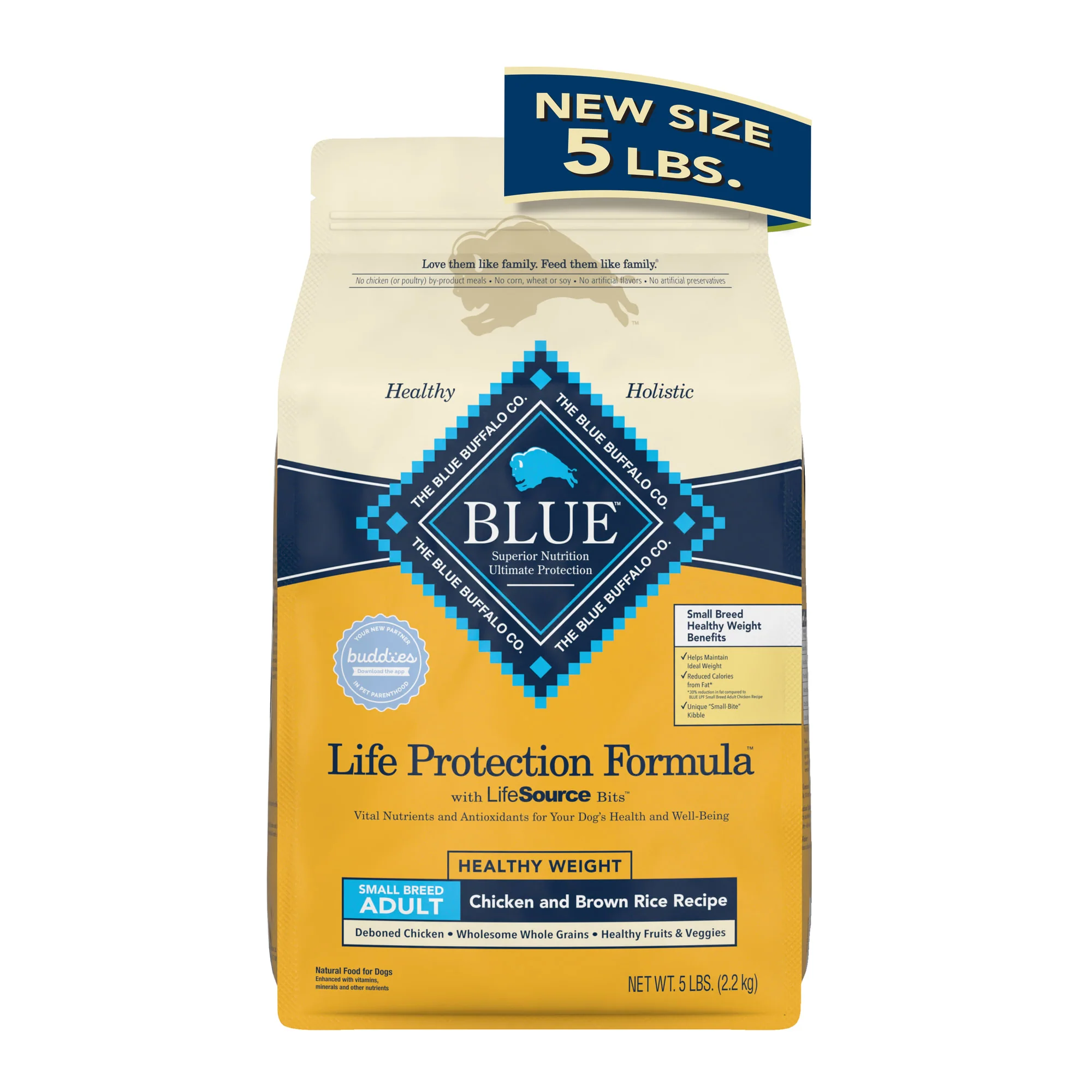 Blue Buffalo Life Protection Formula Small Breed Healthy Weight Chicken and Brown Rice Dry Dog Food for Adult Dogs  Whole Grain  5 lb. Bag - Image 1