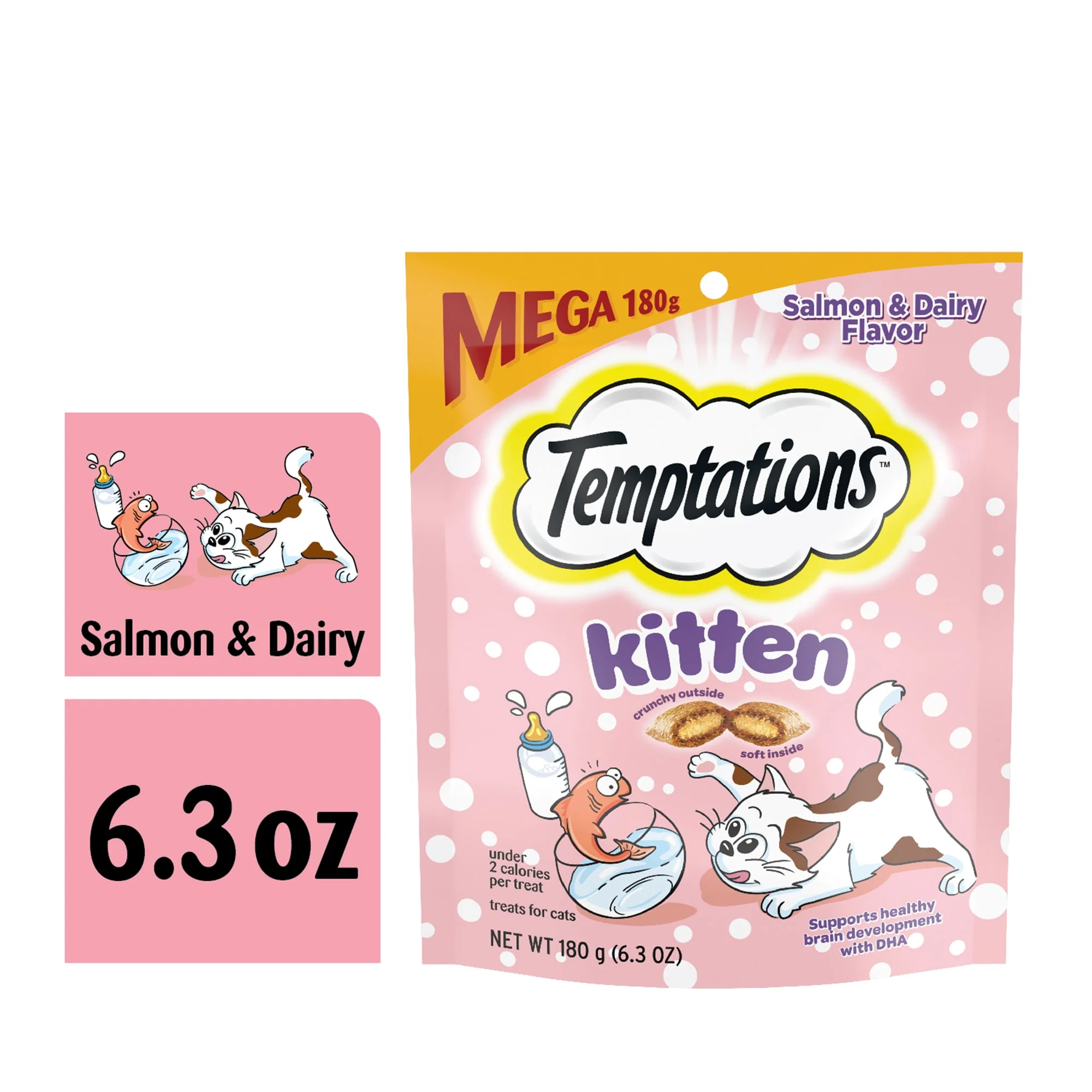 Temptations Salmon & Milk Flavor Crunchy  Soft Treat & Topper for Cat  6.3 oz. (10 Count) - Image 1