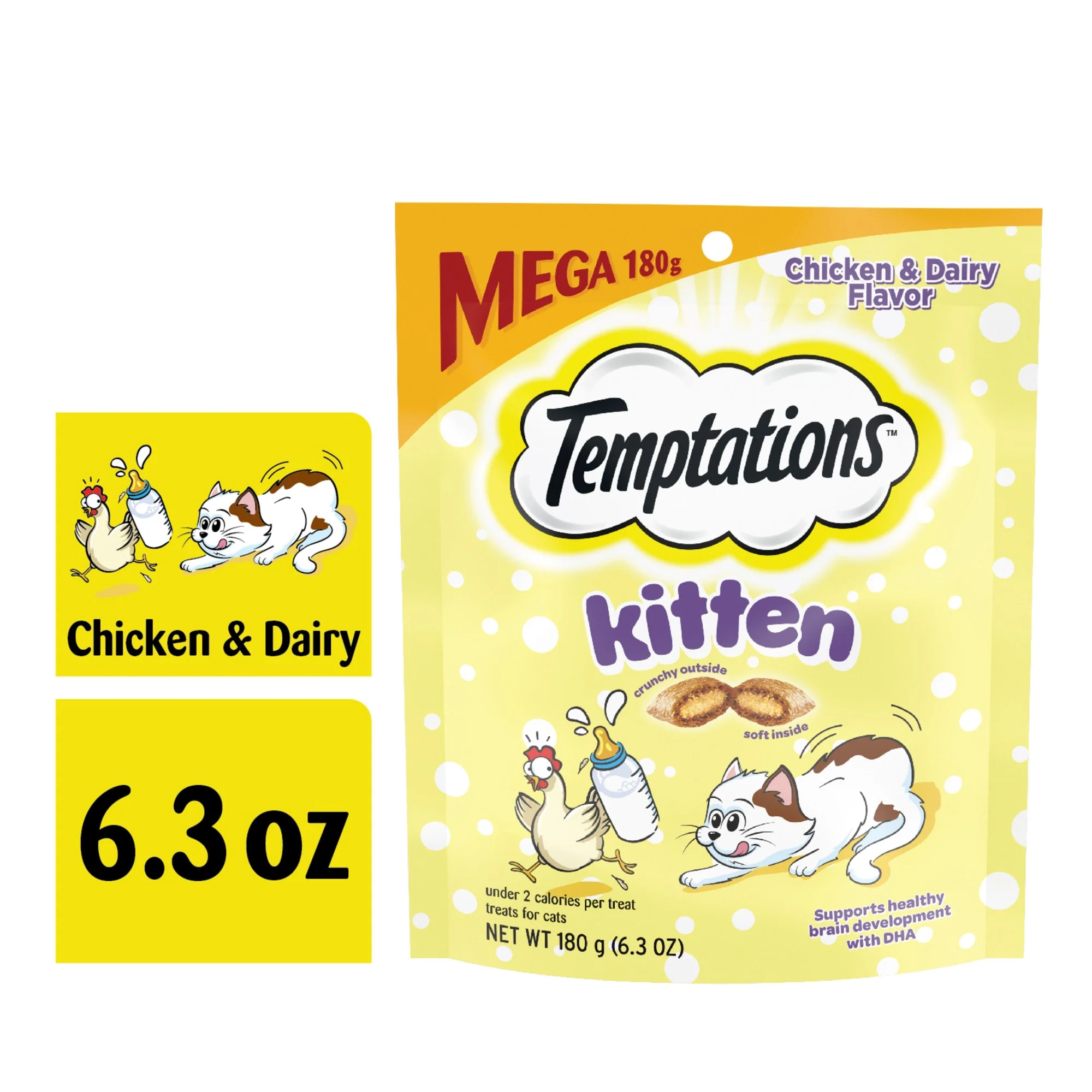 TEMPTATIONS Chicken and Dairy Flavor Crunchy and Soft Kitten Treats  6.3 oz. - Image 1