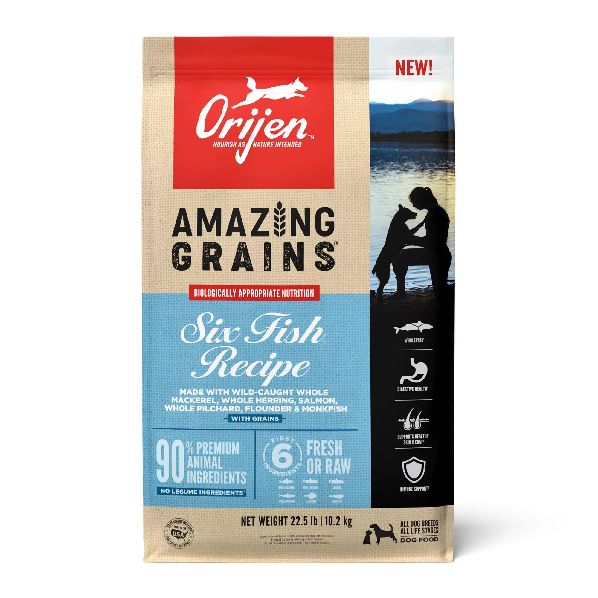 ORIJEN Amazing Grains Six Fish High Protein Dry Dog Food, 22.5 lbs.