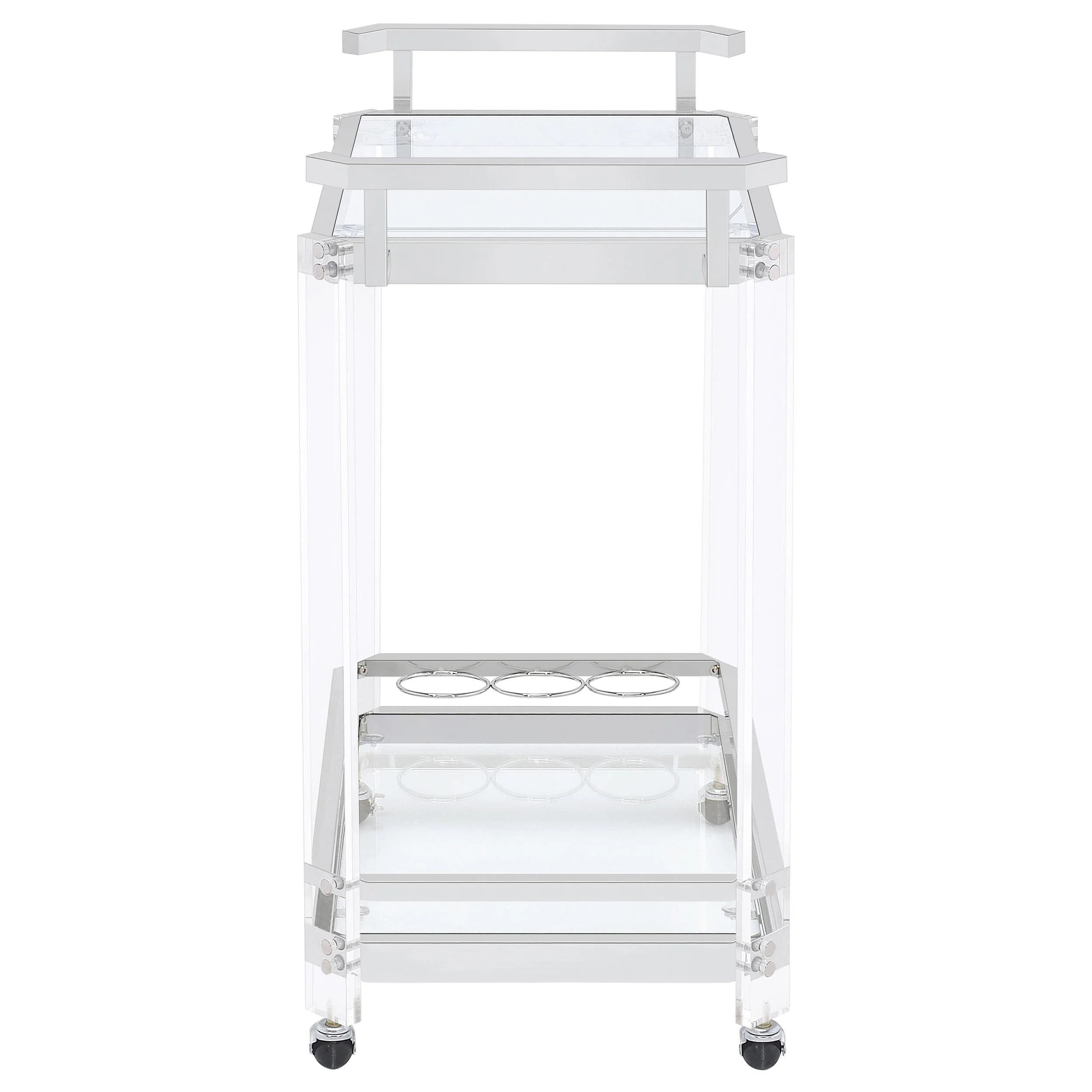 Coaster Furniture Jefferson 902589 2-tier Glass Shelf Acrylic Bar Cart - Chrome - Image 2