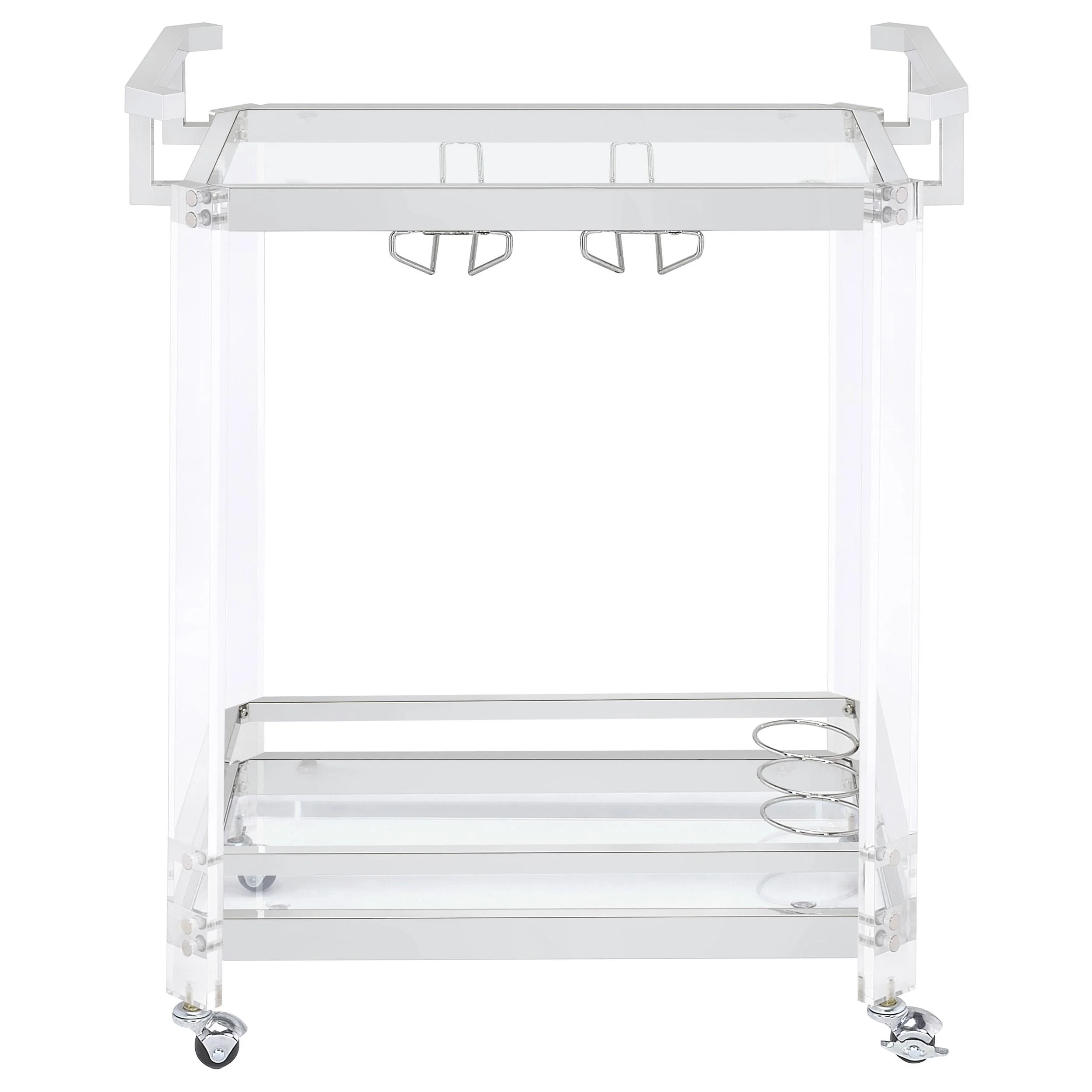 Coaster Furniture Jefferson 902589 2-tier Glass Shelf Acrylic Bar Cart - Chrome - Image 3