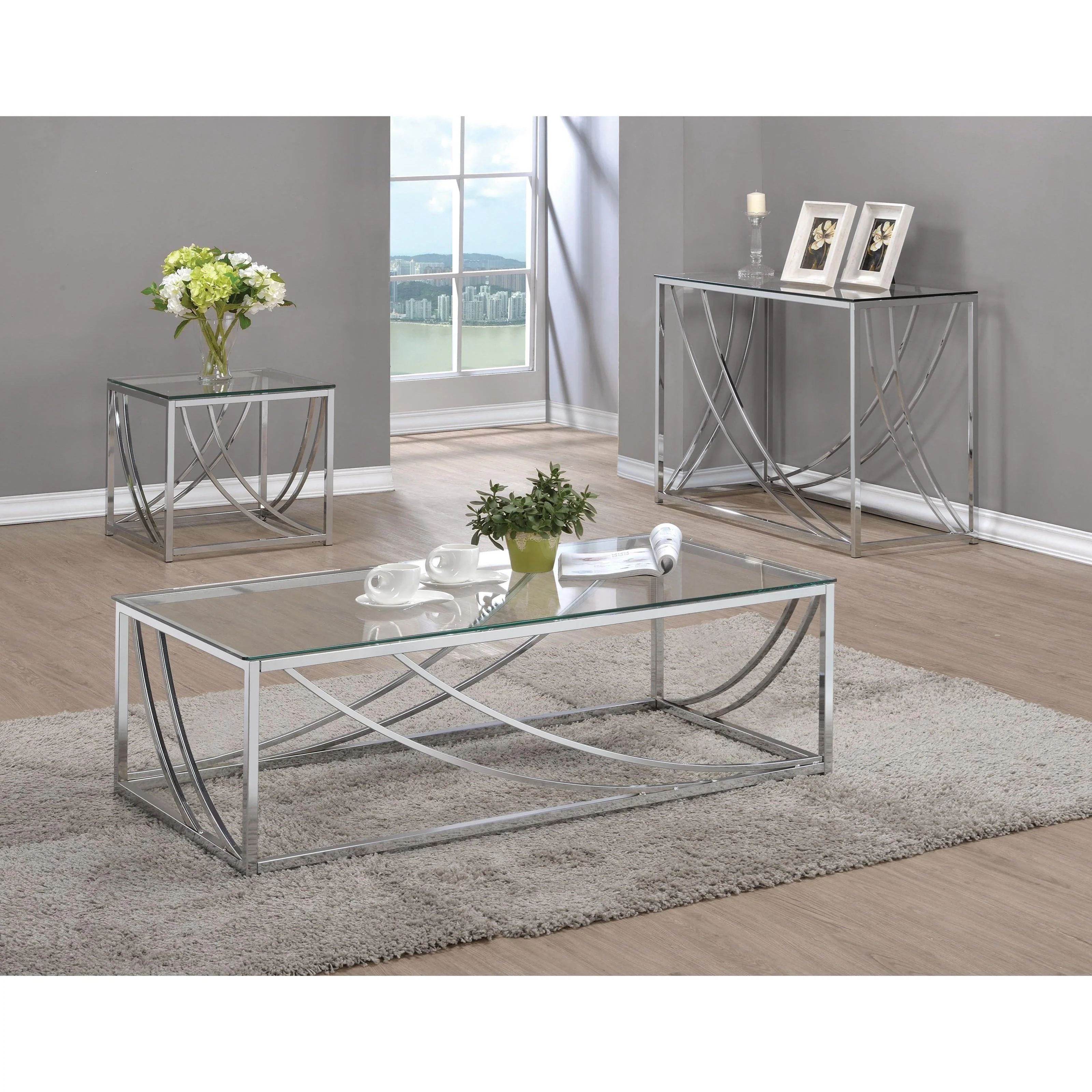 Coaster Furniture Lille 720497 Square Glass Top Side End Table - Chrome - Image 3