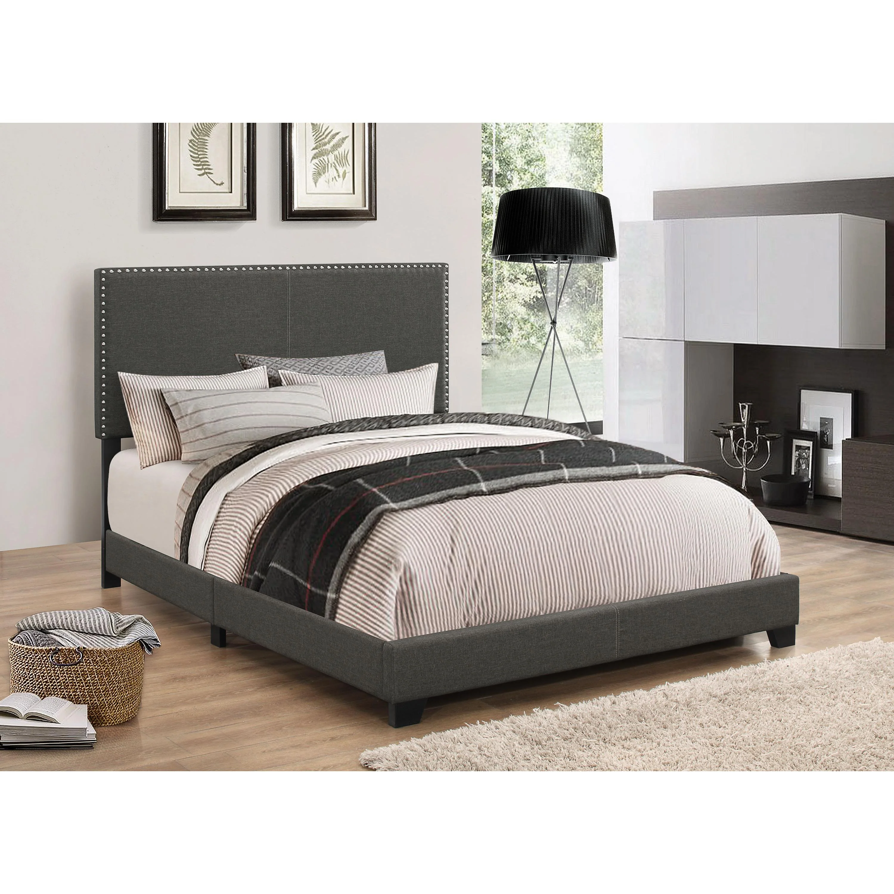 Coaster Furniture Boyd 350061Q Upholstered Queen Panel Bed - Charcoal - Image 1