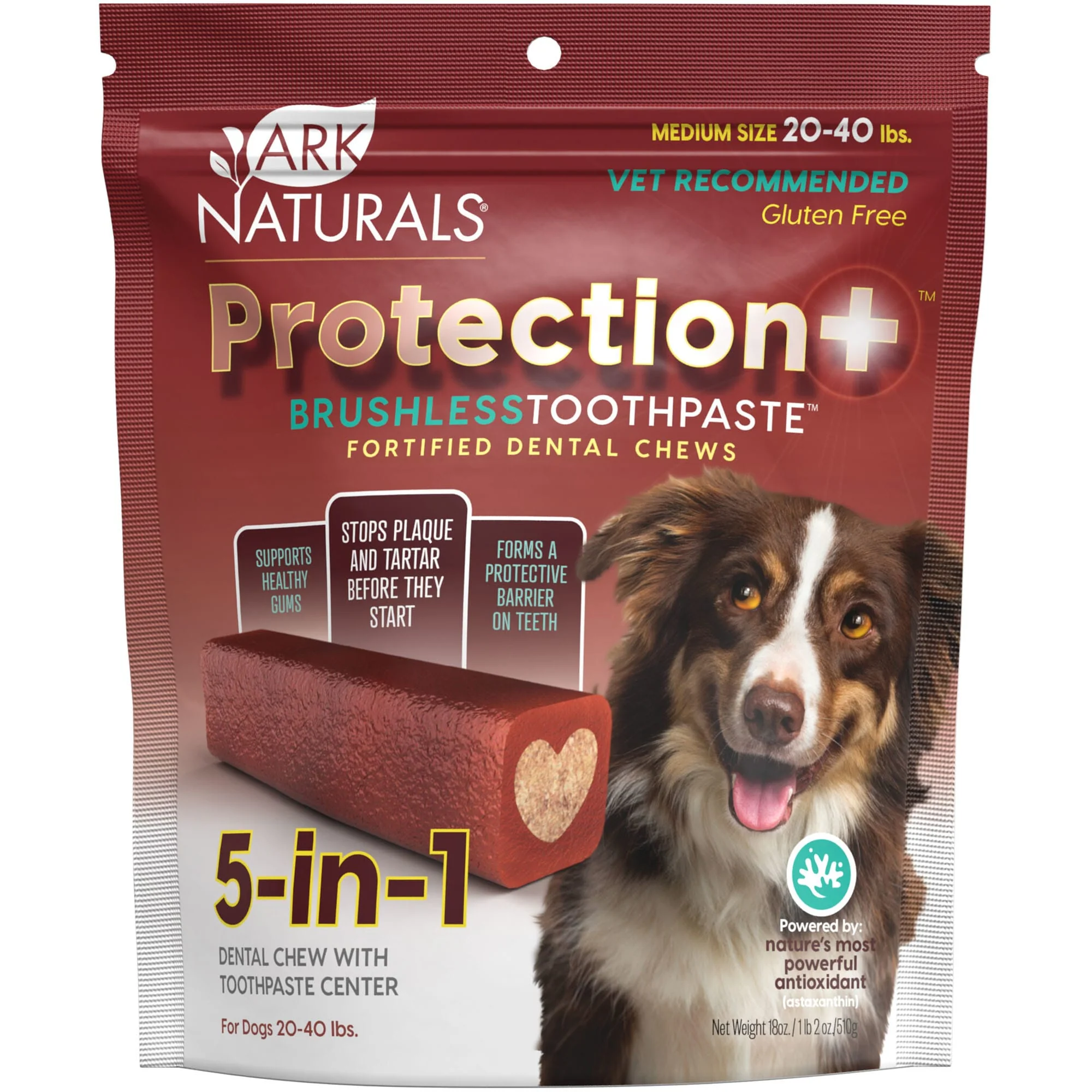 Ark Naturals Protection+ Brushless Toothpaste Fortified Dental Chew for Medium Dogs Upto 20-40 lbs., 18 oz. - Image 1