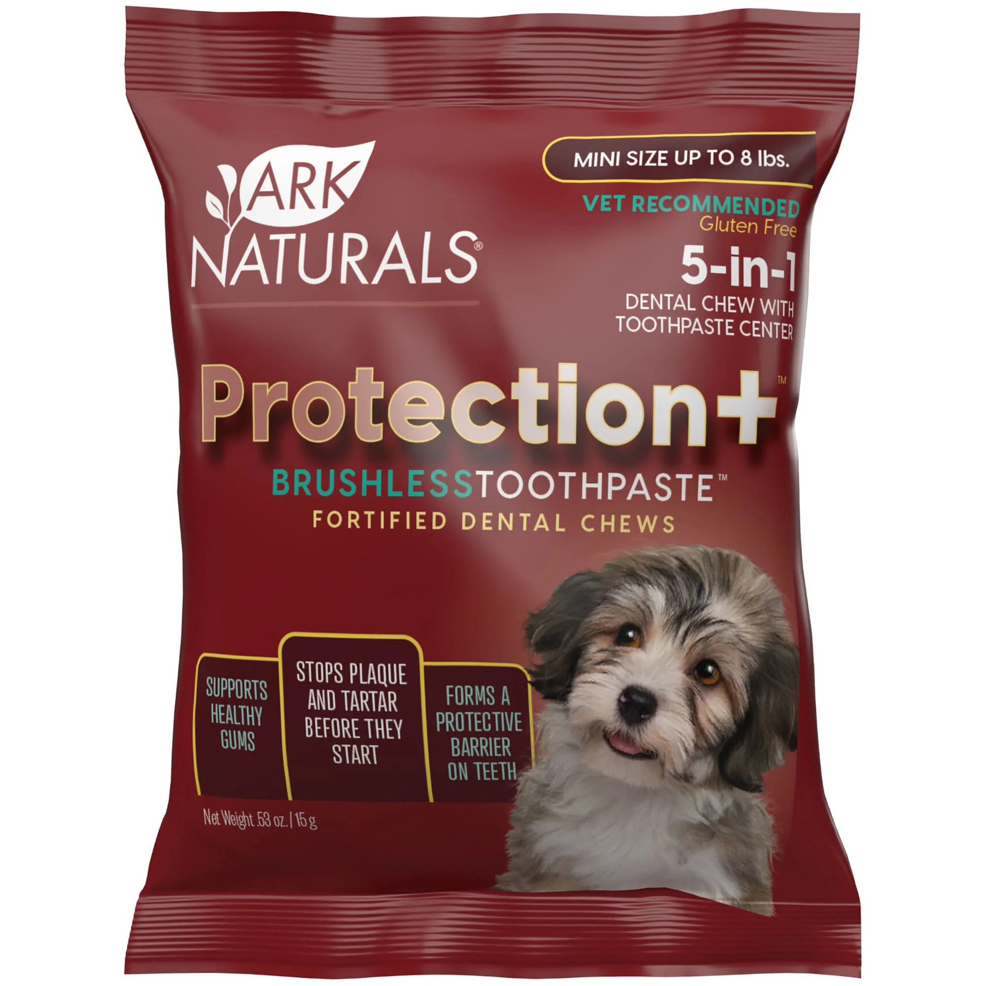 Ark Naturals Protection+ Brushless Toothpaste Fortified Dental Chew for Mini Dogs Upto 8 lbs., 0.53 oz. - Image 1
