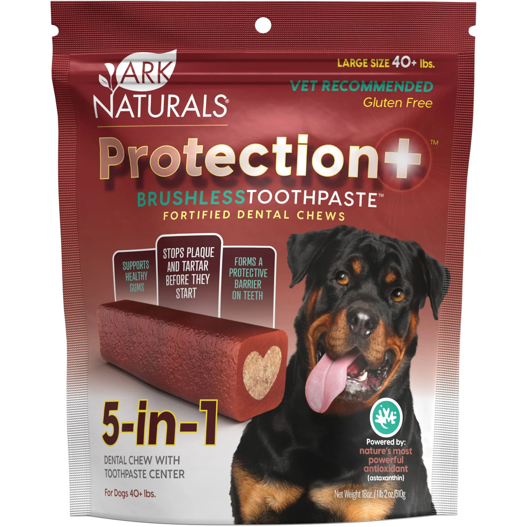 Ark Naturals Protection+ Brushless Toothpaste Fortified Dental Chew for Large Dogs Upto 40+ lbs., 18 oz. - Image 1