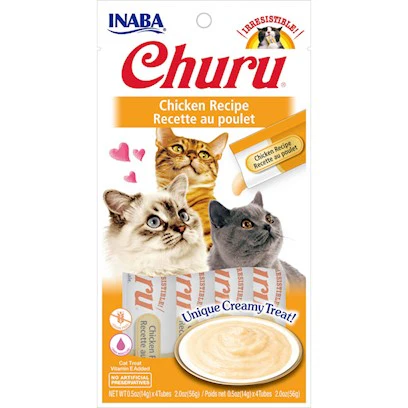INABA Churu Creamy  Lickable Purée Cat Treat w Taurine  0.5 oz  4 Tubes  Chicken Recipe - Image 1