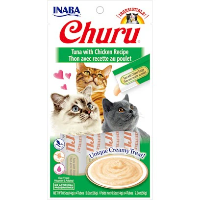 Inaba Churu Grain-Free Cat Treat, Tuna with Chicken Puree, 4 Tubes - Image 1