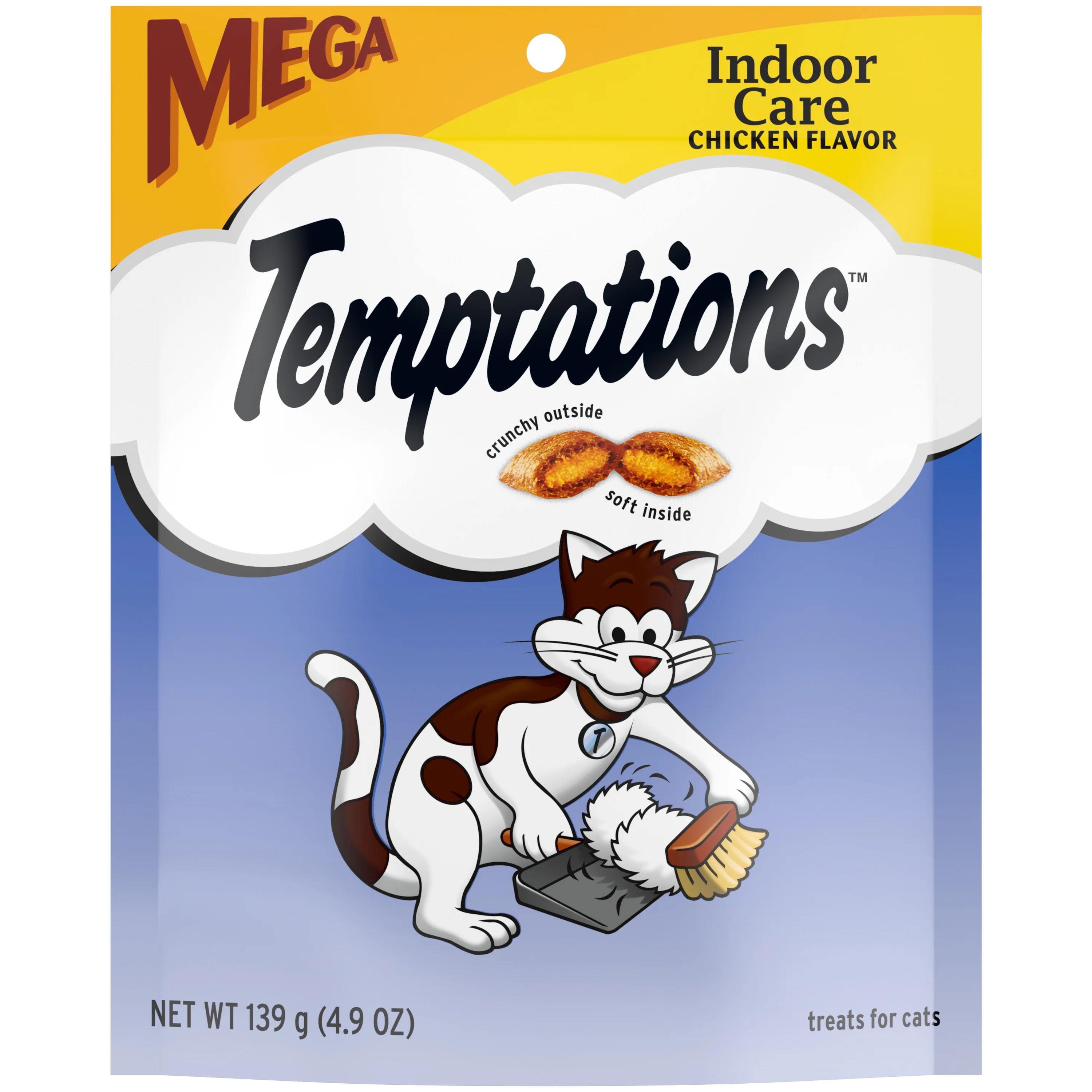 Temptations Indoor Care Crunchy and Soft Cat Treats Chicken Flavor, 4.9 oz. Pouch - Image 1