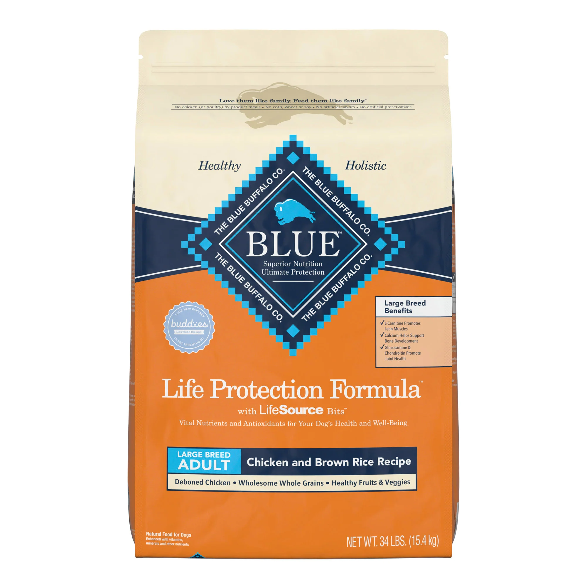 Blue Buffalo Life Protection Formula Large Breed Chicken and Brown Rice Dry Dog Food for Adult Dogs  Whole Grain  30 lb. Bag - Image 1
