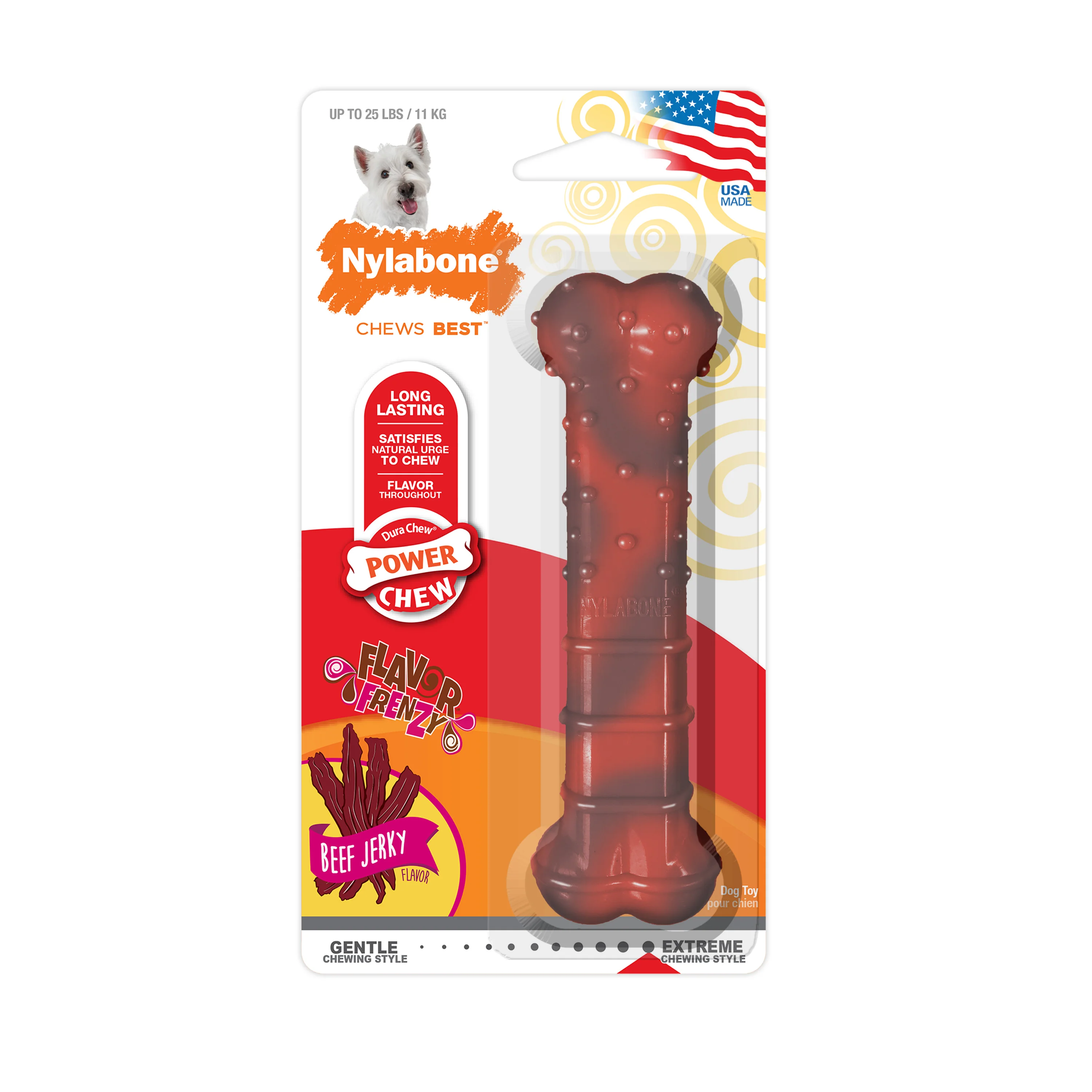 Nylabone Flavor Frenzy Power Chew Durable Dog Chew Toy Beef Jerky Small/Regular - Image 1