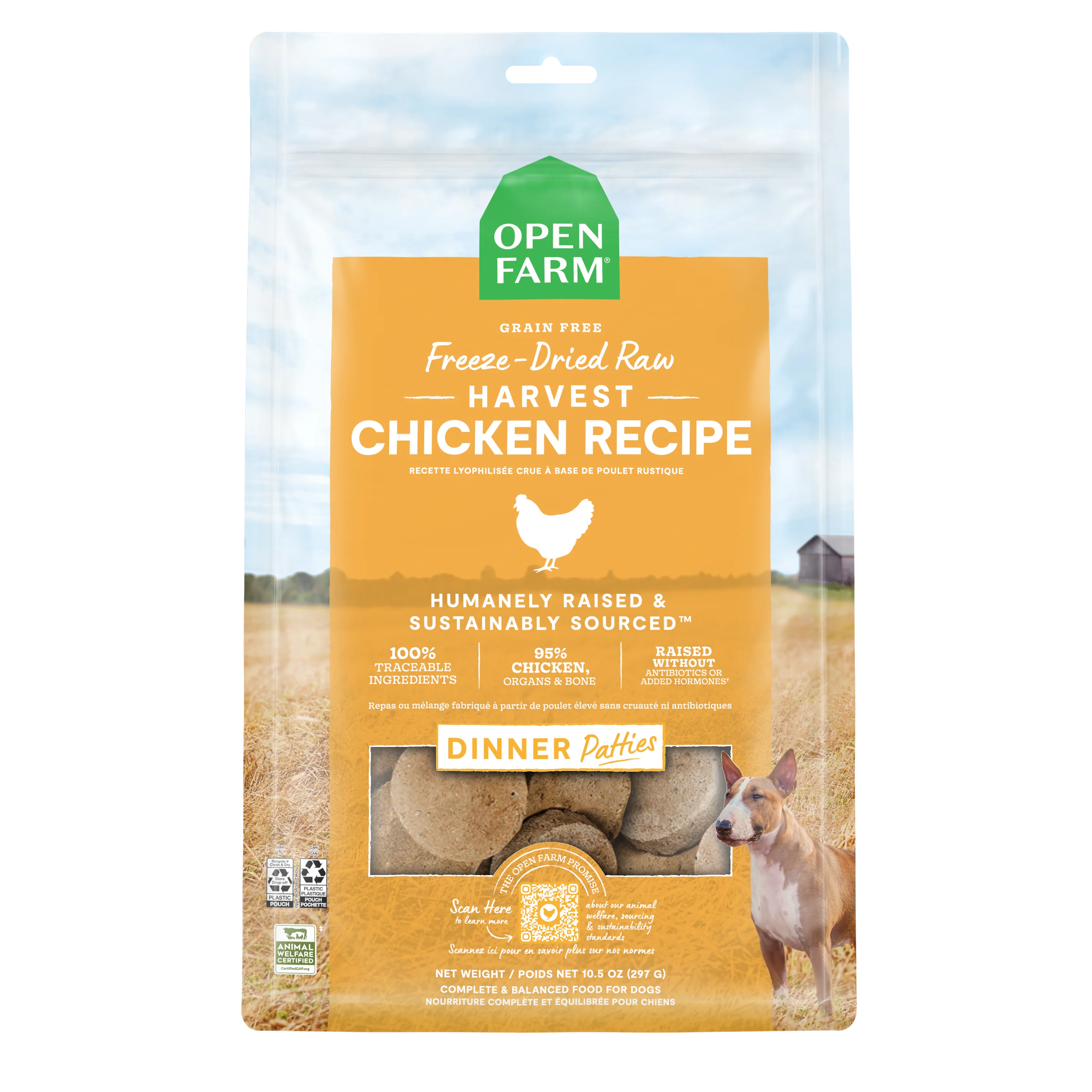 Open Farm Harvest Chicken Freeze Dried Raw Patties For Dogs 10.5oz Bag