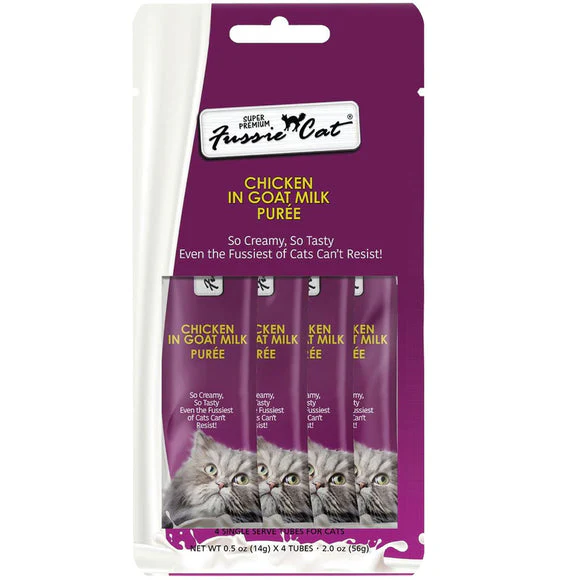 Fussie Cat Chicken in Goat Milk Puree Lickable Cat Treats .5oz 4pk - Image 1