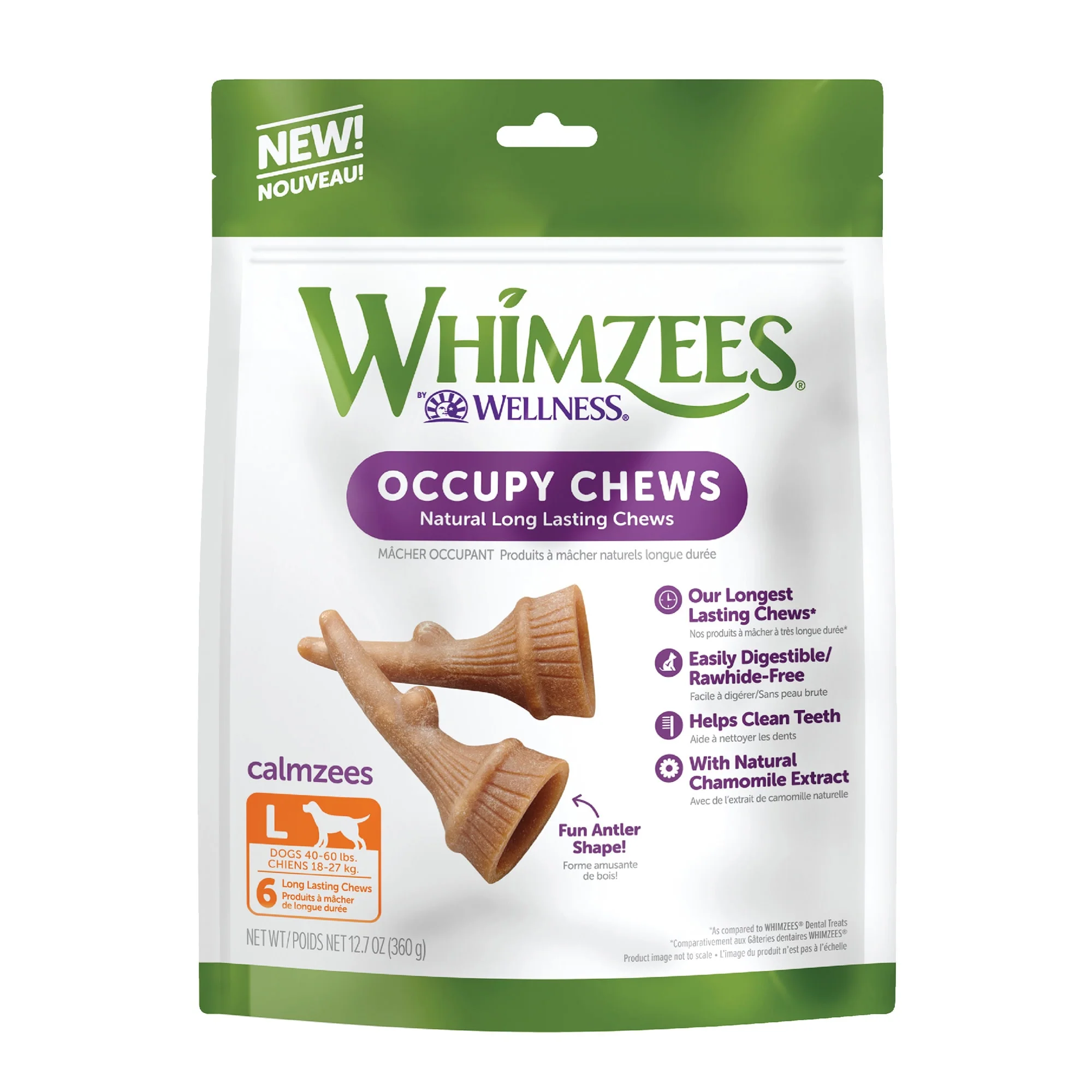 Whimzees Large Dental Occupy Calmzees Value Bag Dental Dog Chews, 12.7 oz., Count of 6 - Image 1