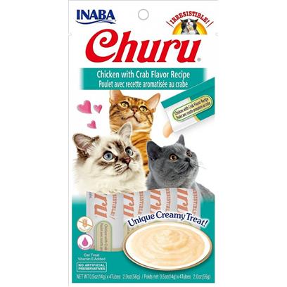 INABA Churu Creamy  Lickable Purée Cat Treat w Taurine  0.5 oz  4 Tubes  Chicken with Crab Recipe - Image 1