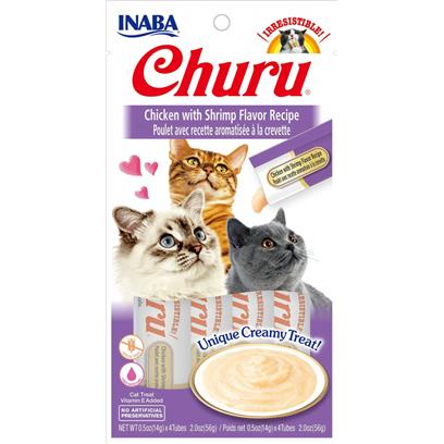Inaba Churu Grain-Free Cat Treat, Chicken with Shrimp Puree, 4 Tubes - Image 1