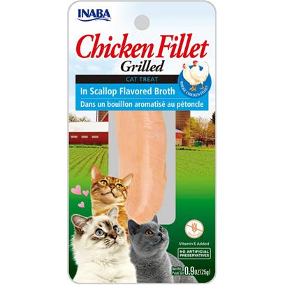 INABA Natural  Premium Hand-Cut Grilled Chicken Fillet Cat Treats/Topper/Complement with Vitamin E and Green Tea Extract  0.9 Ounces Each  Scallop Broth - Image 1