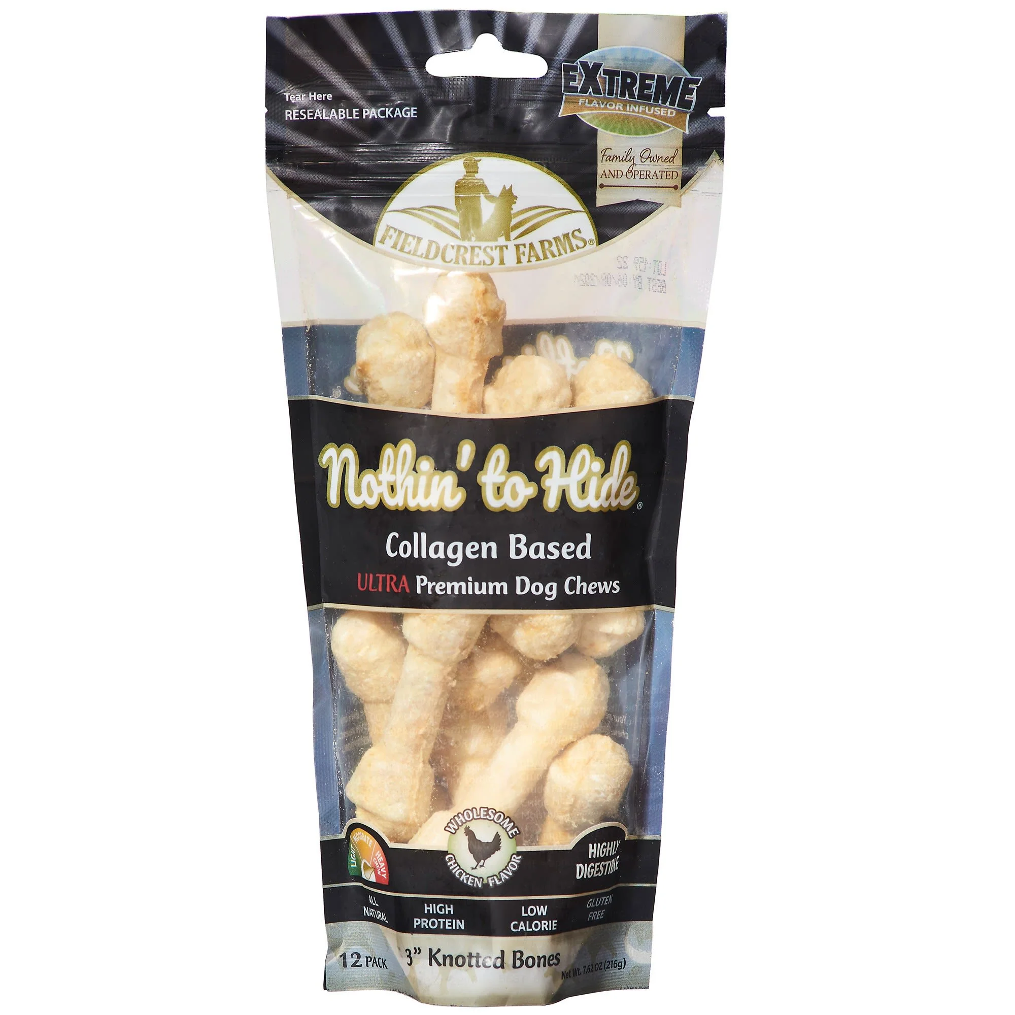 Fieldcrest Farms Nothin’ To Hide 3 Knotted Chicken Flavor Bone Ultra Premuim Dog Chews