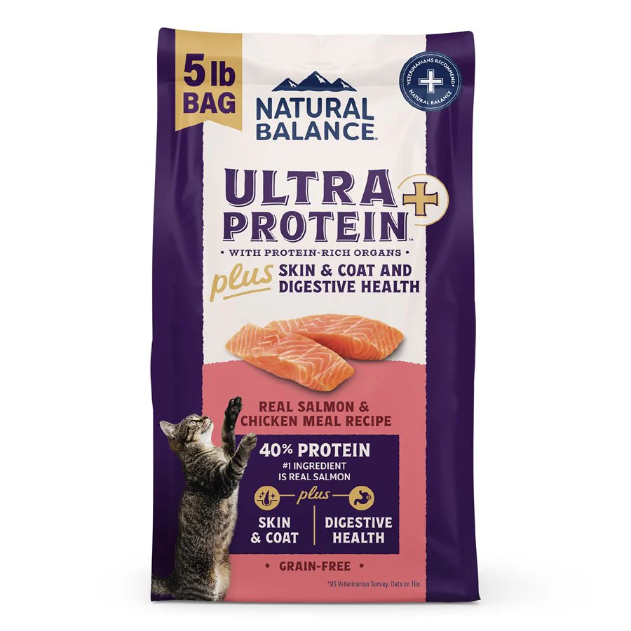 Natural Balance Ultra Protein Cat Plus Skin & Coat + Digestive Salmon & Chicken Meal 5LB - Image 1