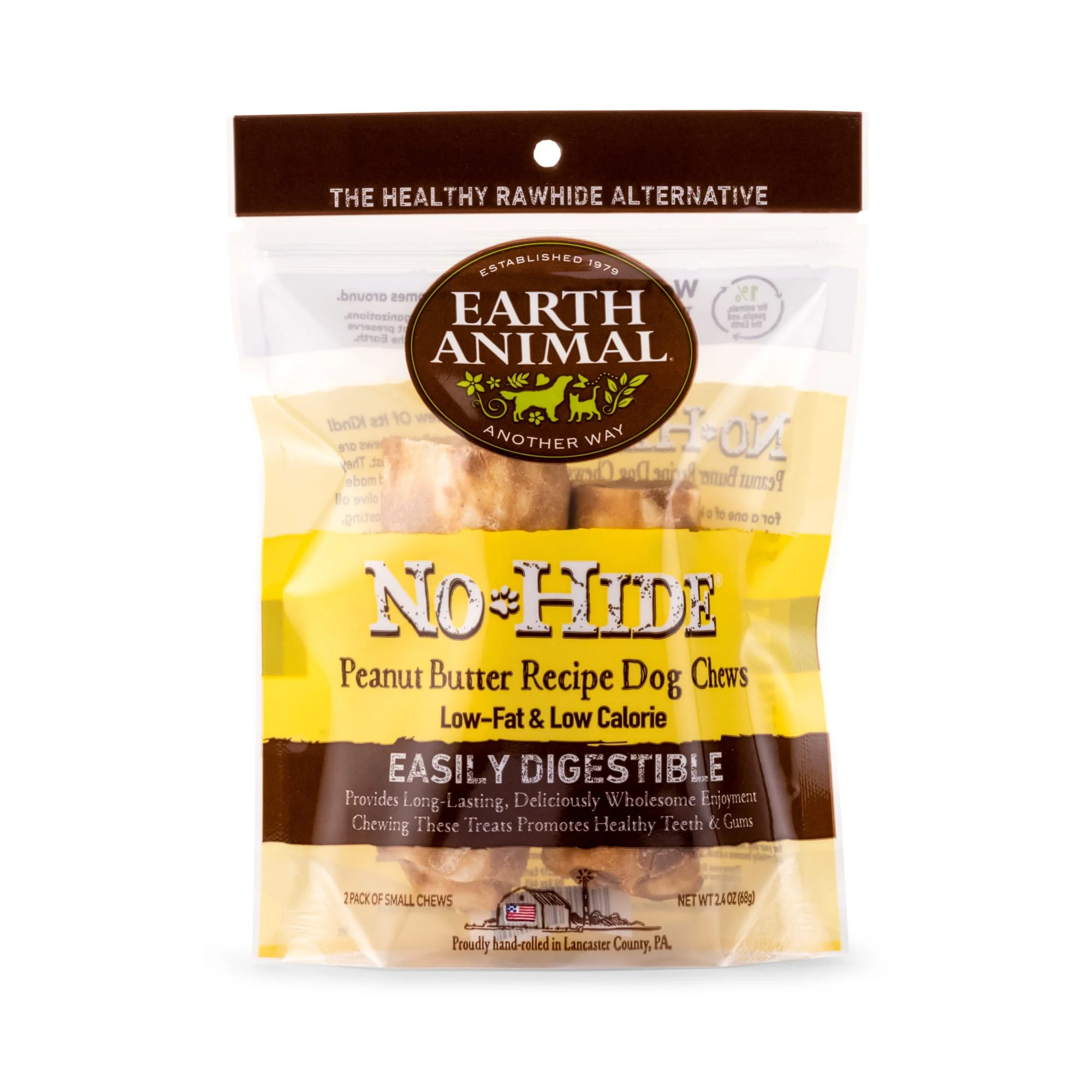 Earth Animal No-Hide Wholesome Chews Peanut Butter Small Natural Rawhide Alternative for Dog, 2.4 oz., Count of 2 - Image 1
