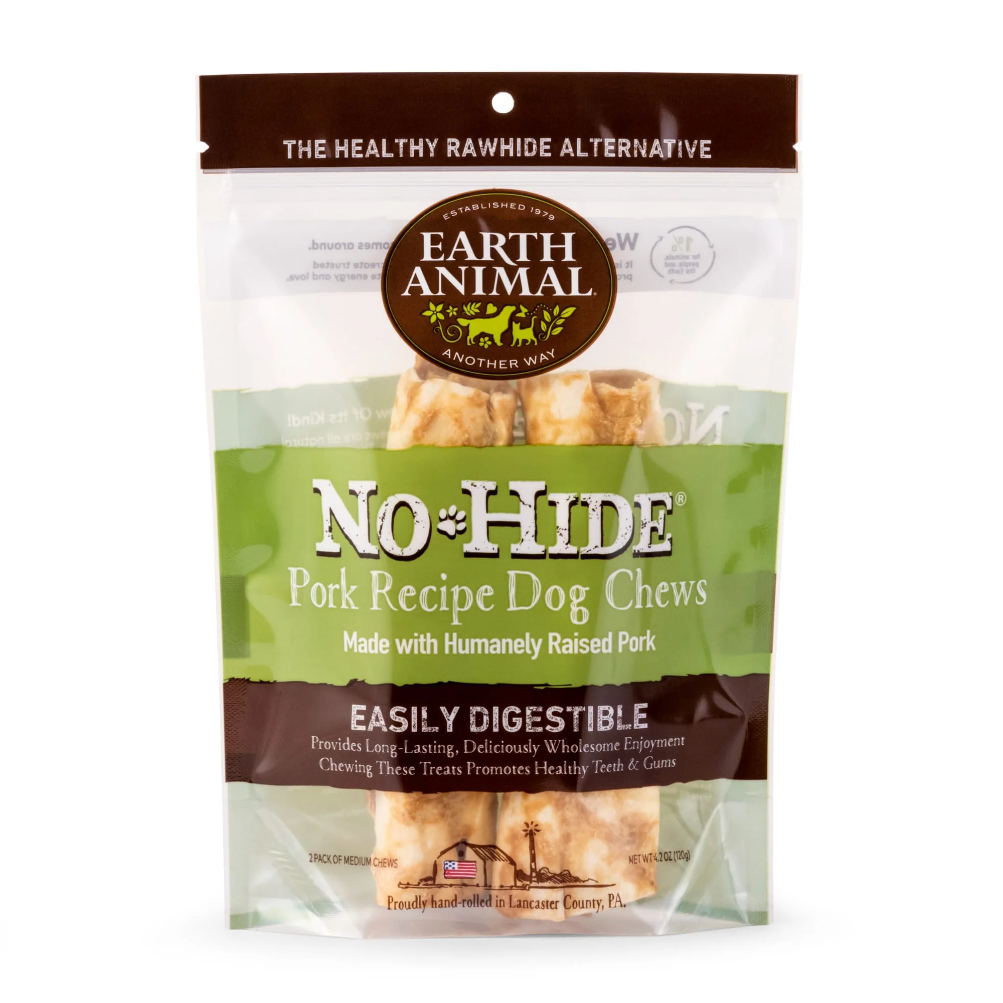 Earth Animal No-Hide Wholesome Chews Humanely-Raised Pork Medium Natural Rawhide Alternative for Dog, 4.2 oz., Count of 2 - Image 1