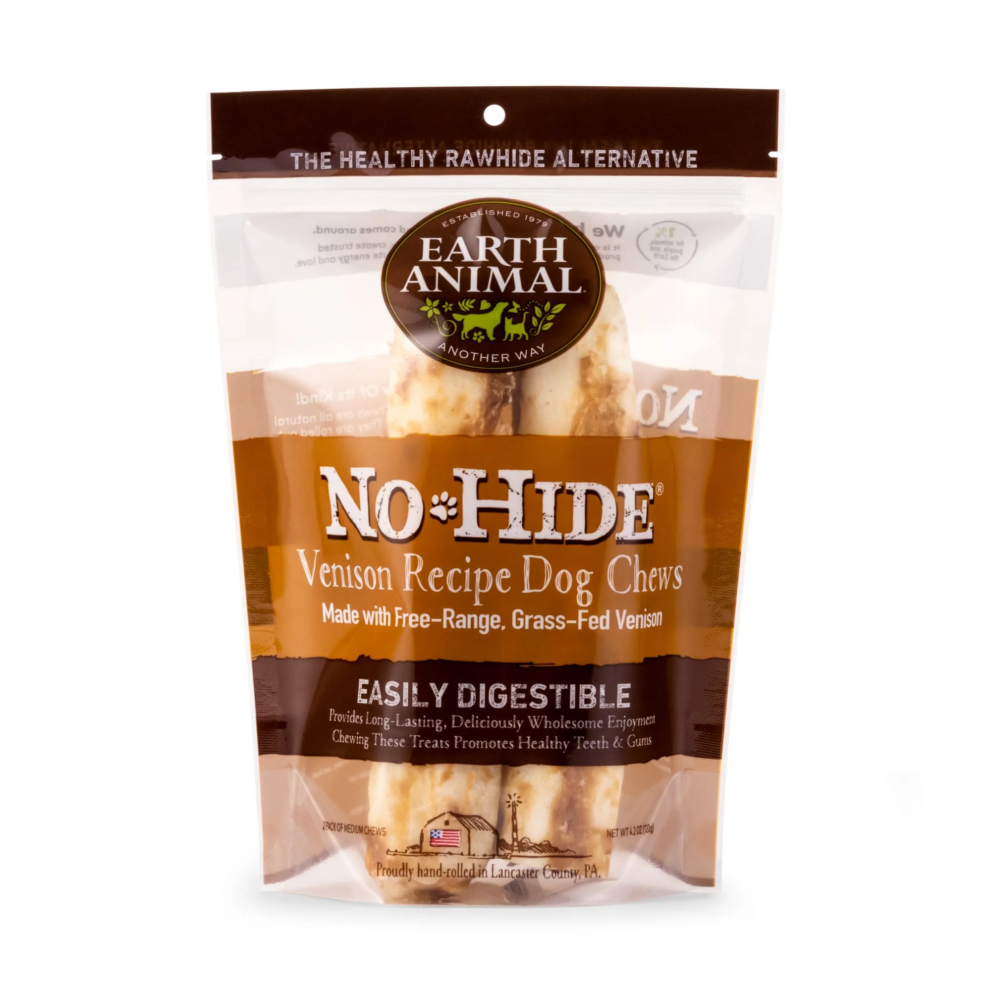 Earth Animal No-Hide Wholesome Chews Grass-Fed Venison Medium Natural Rawhide Alternative for Dog, 4.2 oz., Count of 2 - Image 1