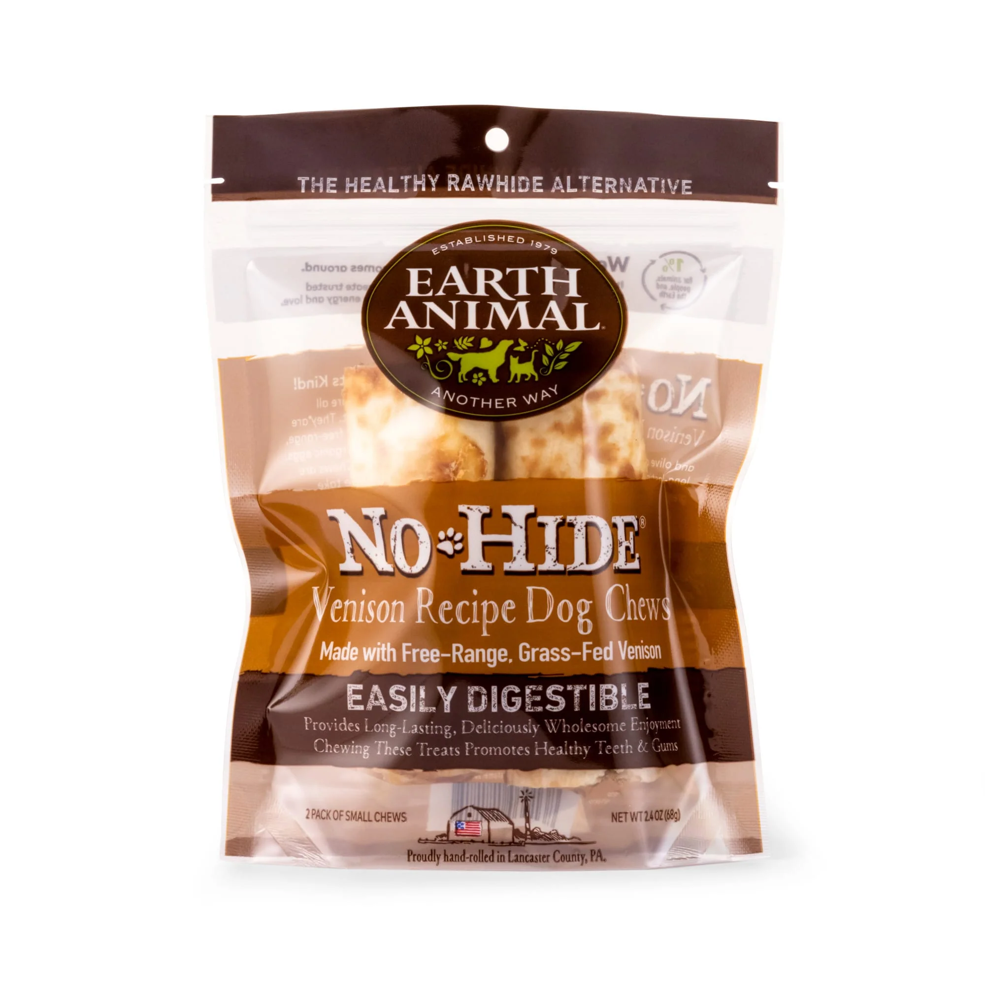 Earth Animal No-Hide Wholesome Chews Grass-Fed Venison Small Natural Rawhide Alternative for Dog, 2.4 oz., Count of 2 - Image 1