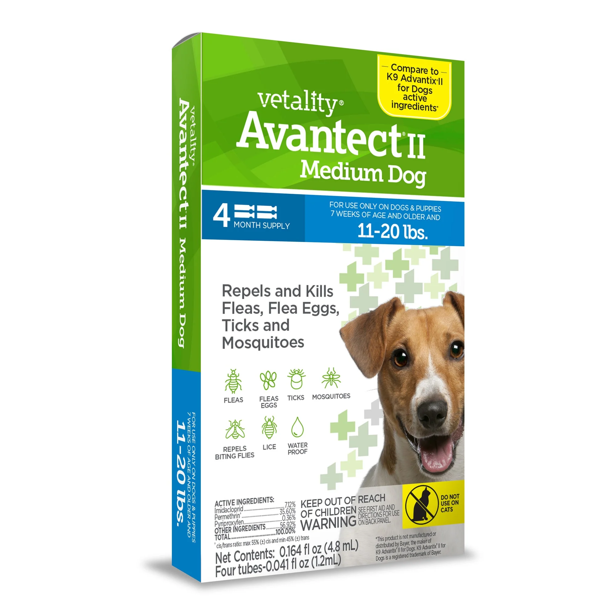 Vetality Avantect II Flea & Tick Treatment for Dogs 11-20lb 4ct - Image 1