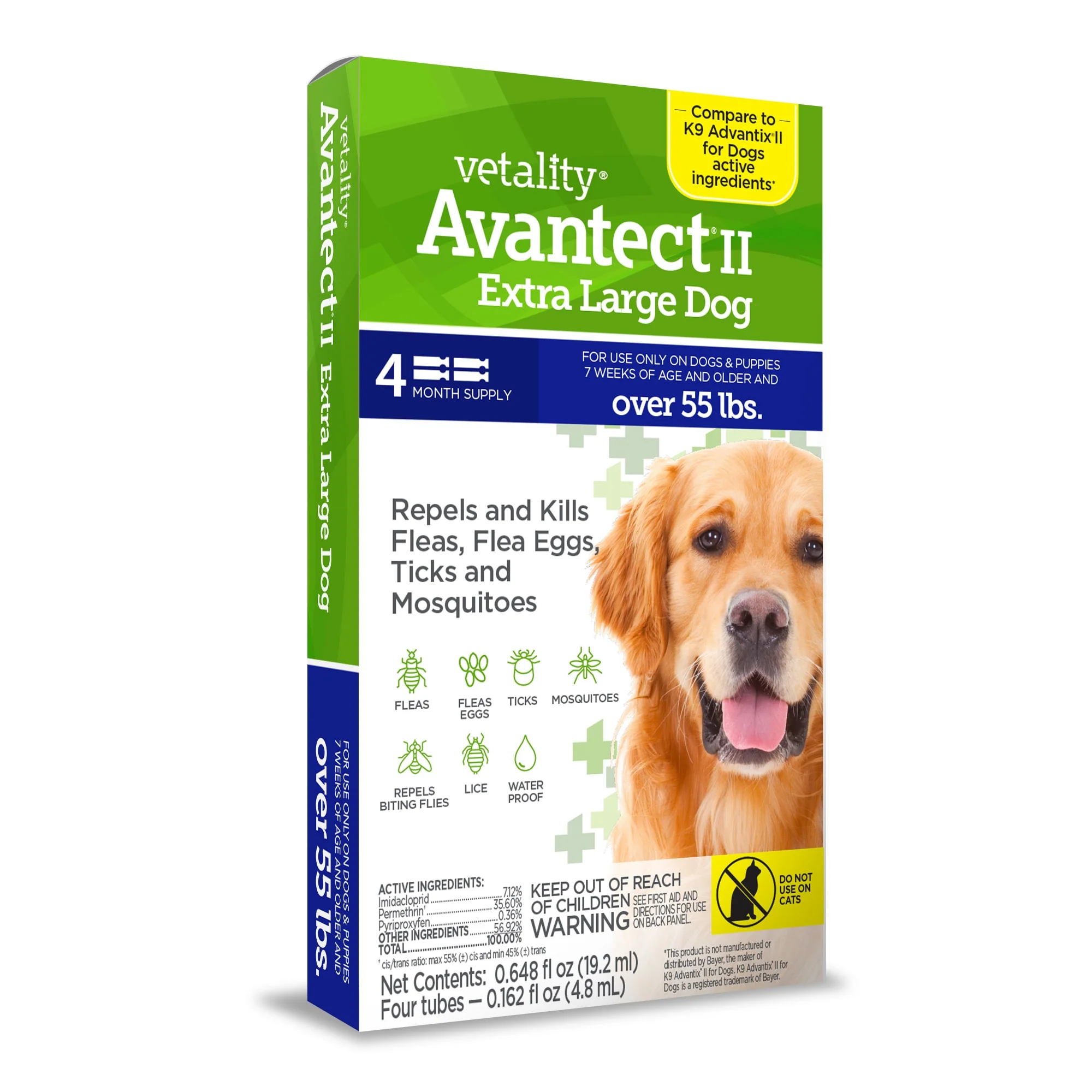 Vetality Avantect II Flea & Tick Treatment for Dogs 55lb and over 4ct - Image 1