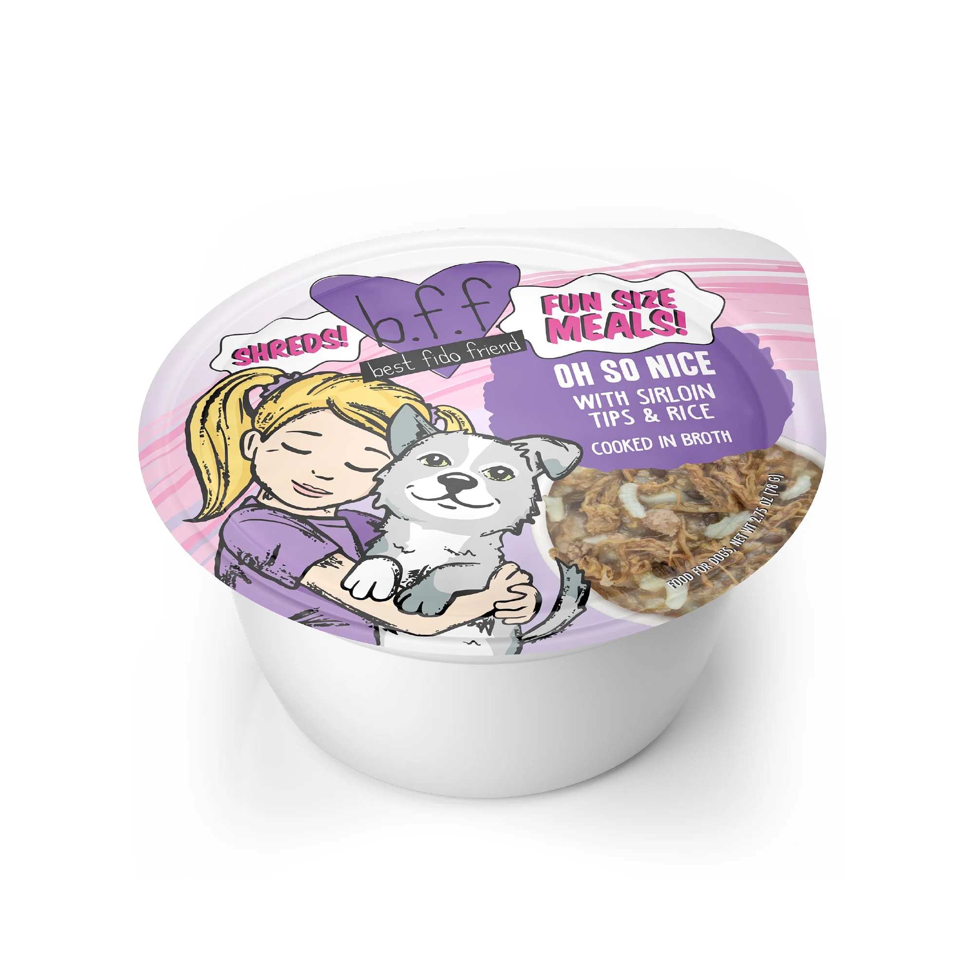 B.F.F. Fun Size Meals! Oh So Nice with Sirloin Tips & Rice in Broth Wet Dog Food, 2.75 oz. - Image 1