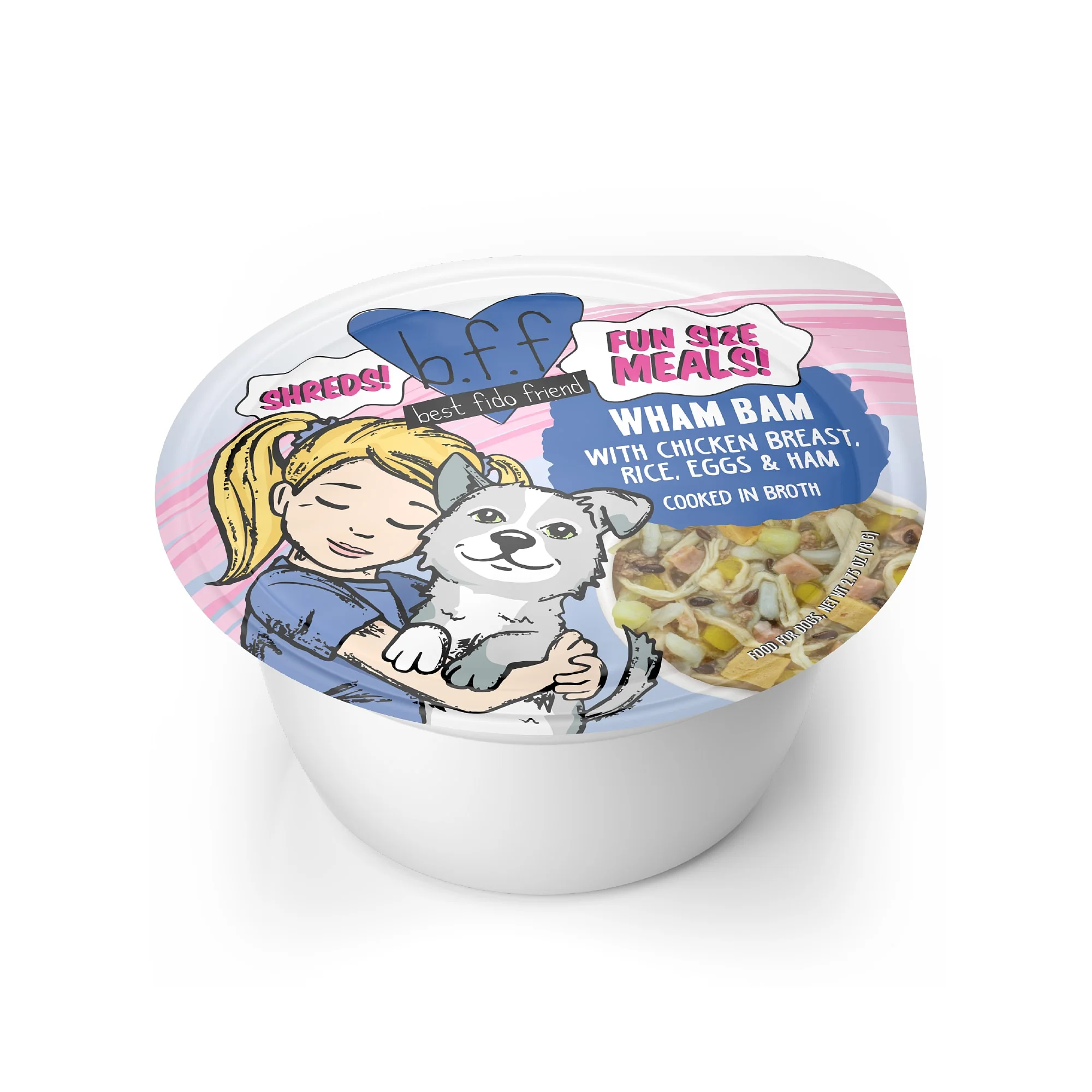 B.F.F. Fun Size Meals! Wham Bam with Chicken Breast, Rice, Eggs & Ham in Broth Wet Dog Food, 2.75 oz. - Image 1