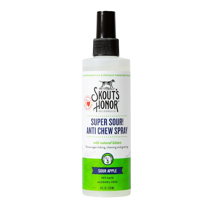 SKOUT S HONOR: Super Sour! Anti Chew Spray - 8oz - for Cats and Dogs - Sour Apple Flavor - Pet Safe  Zero Alcohol - with Natural Bitters - Discourages Licking  Chewing and Gnawing - Made in The USA - Image 1