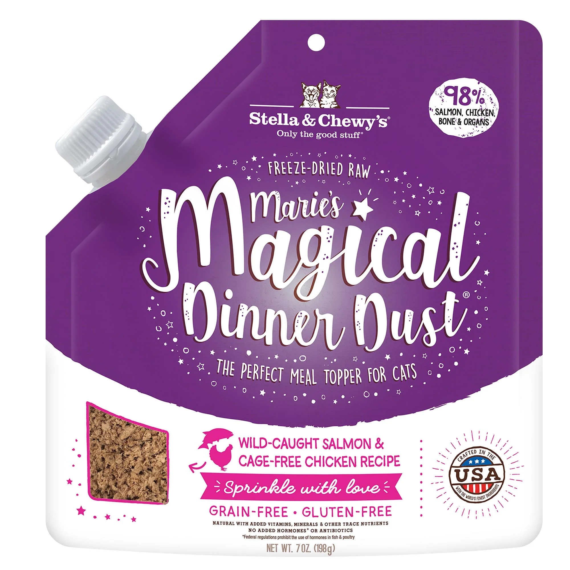 Stella & Chewy s Marie’s Magical Dinner Dust Wild Caught Salmon & Cage Free Chicken Recipe Freeze-Dried Raw Cat Food Topper  7-oz bag - Image 1