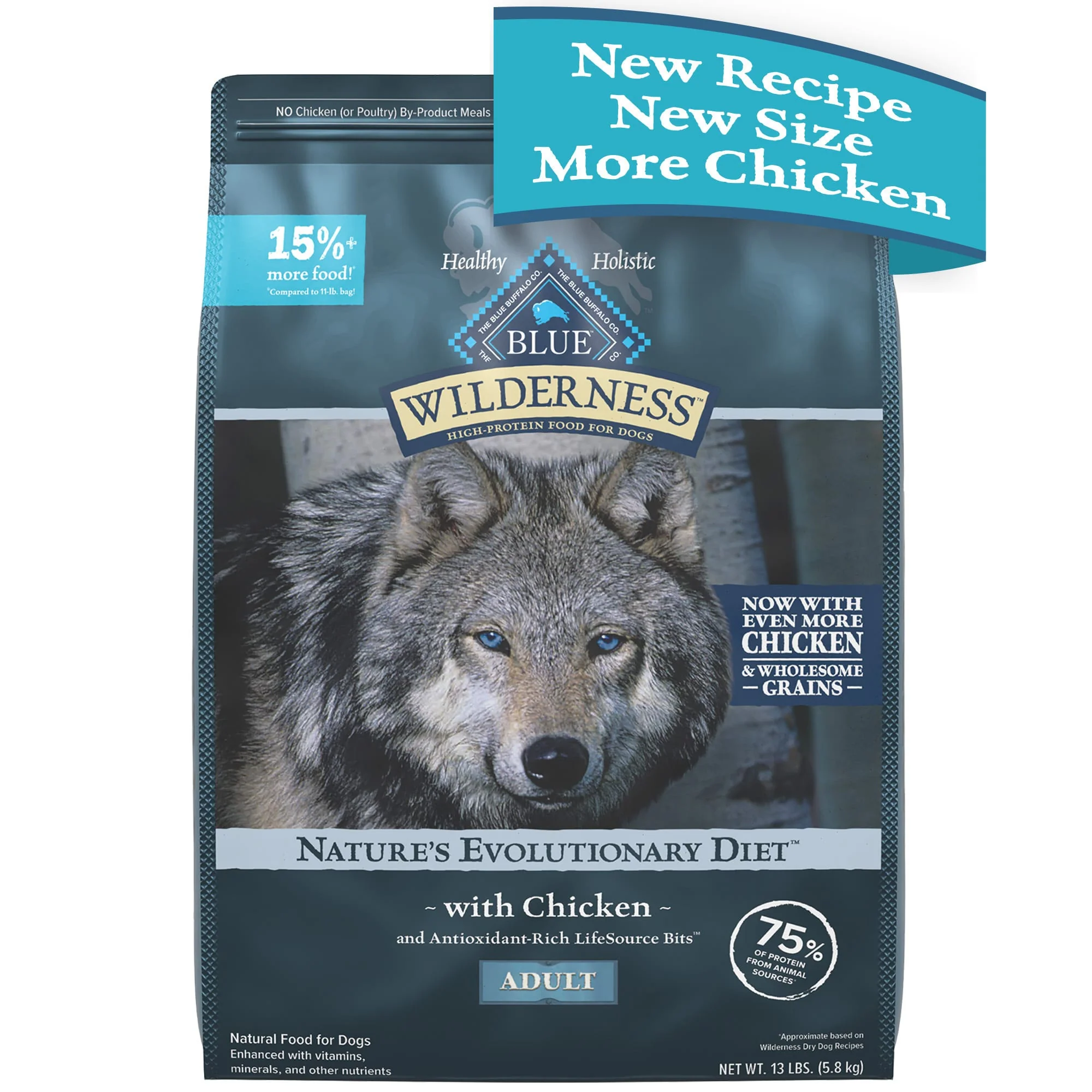 Blue Buffalo Wilderness High Protein Natural Adult Dry Dog Food plus Wholesome Grains  Chicken 13 lb bag - Image 1