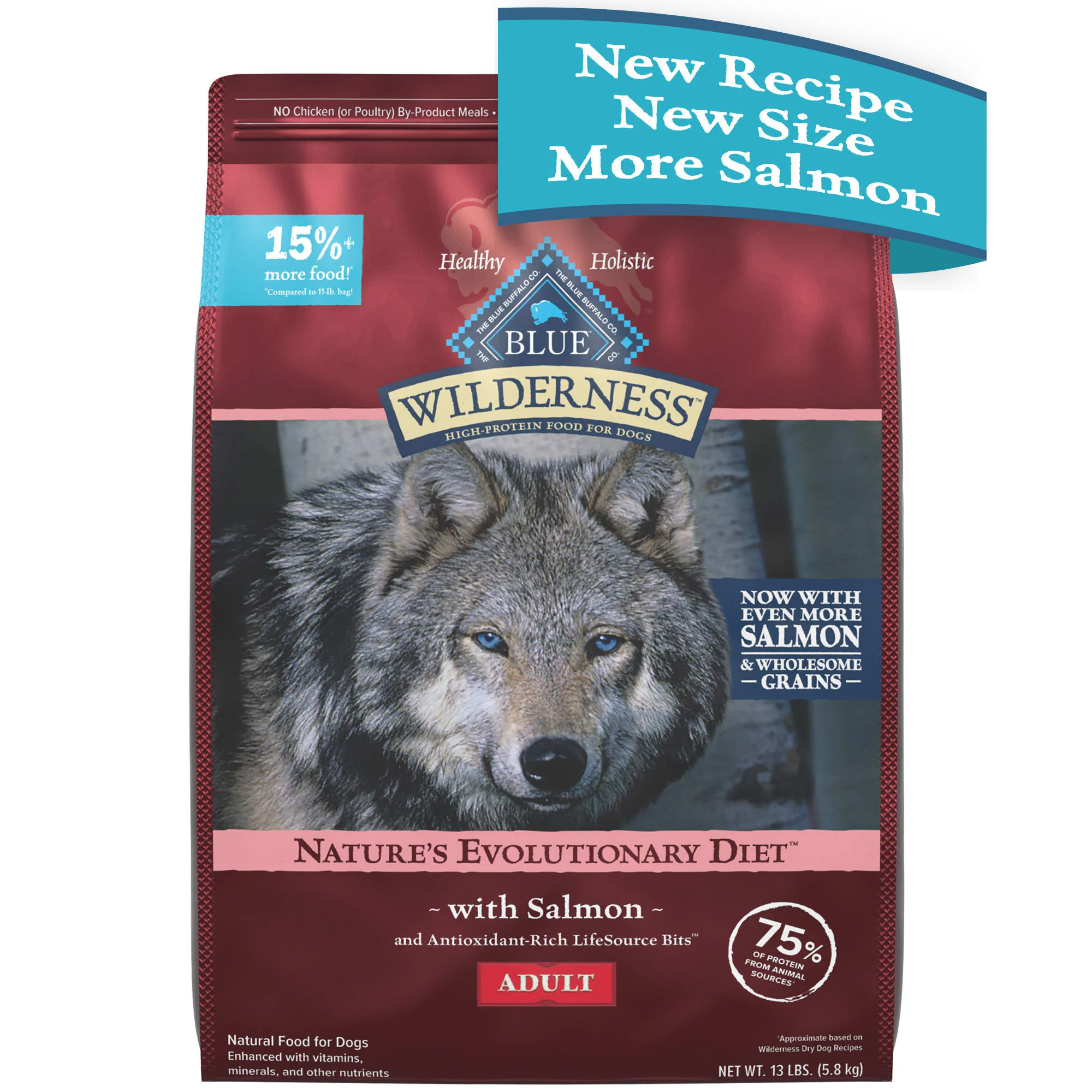 Blue Buffalo Wilderness High Protein Natural Adult Dry Dog Food plus Wholesome Grains  Salmon 13 lb bag - Image 1