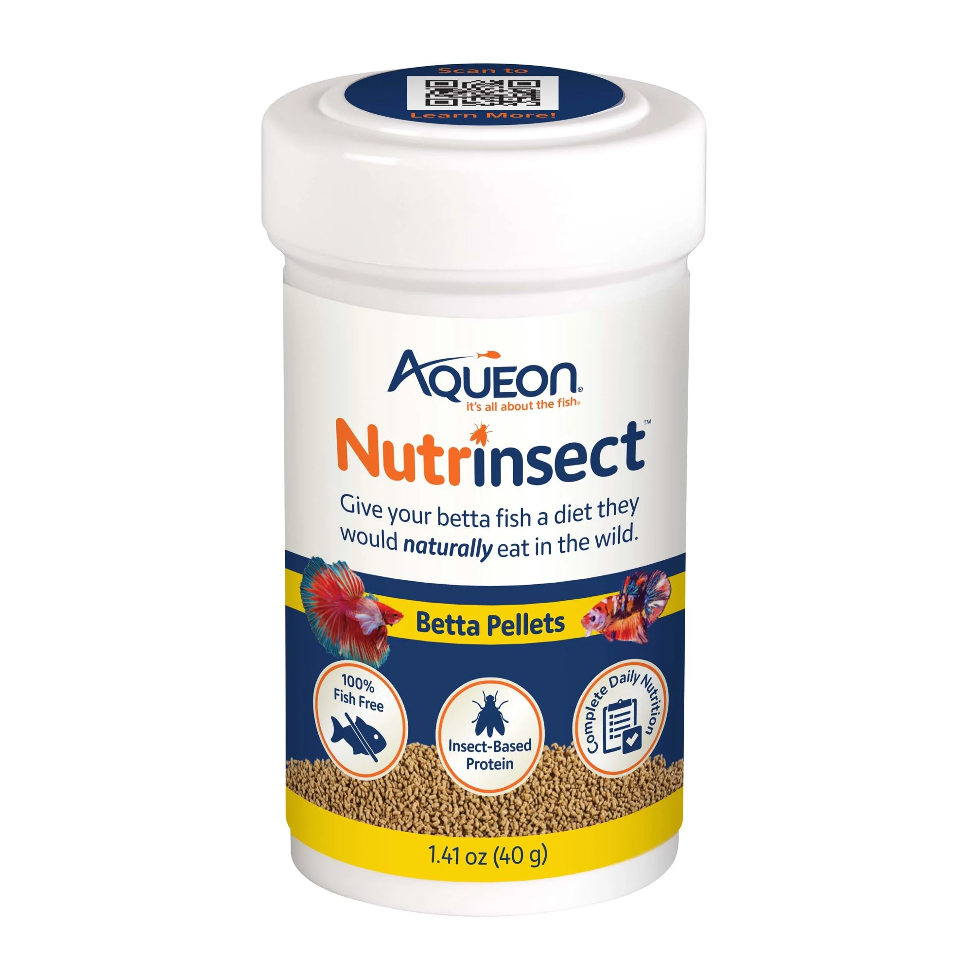 Aqueon Nutrinsect Fish-Free Fish Food Betta Pellets 1.41 oz - Image 1