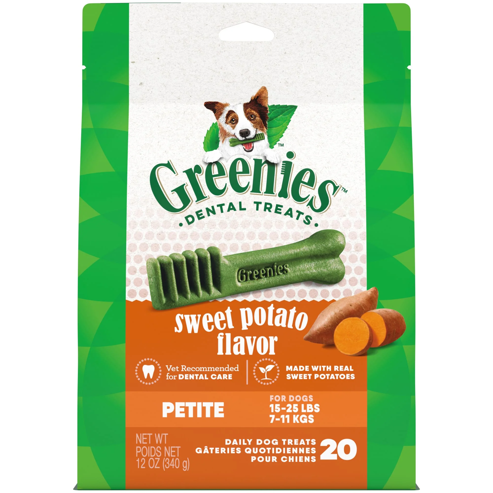 Greenies Canine Dental Treats, Sweet Potato Flavor, Petite, Bag of 20 (12oz) - Image 1
