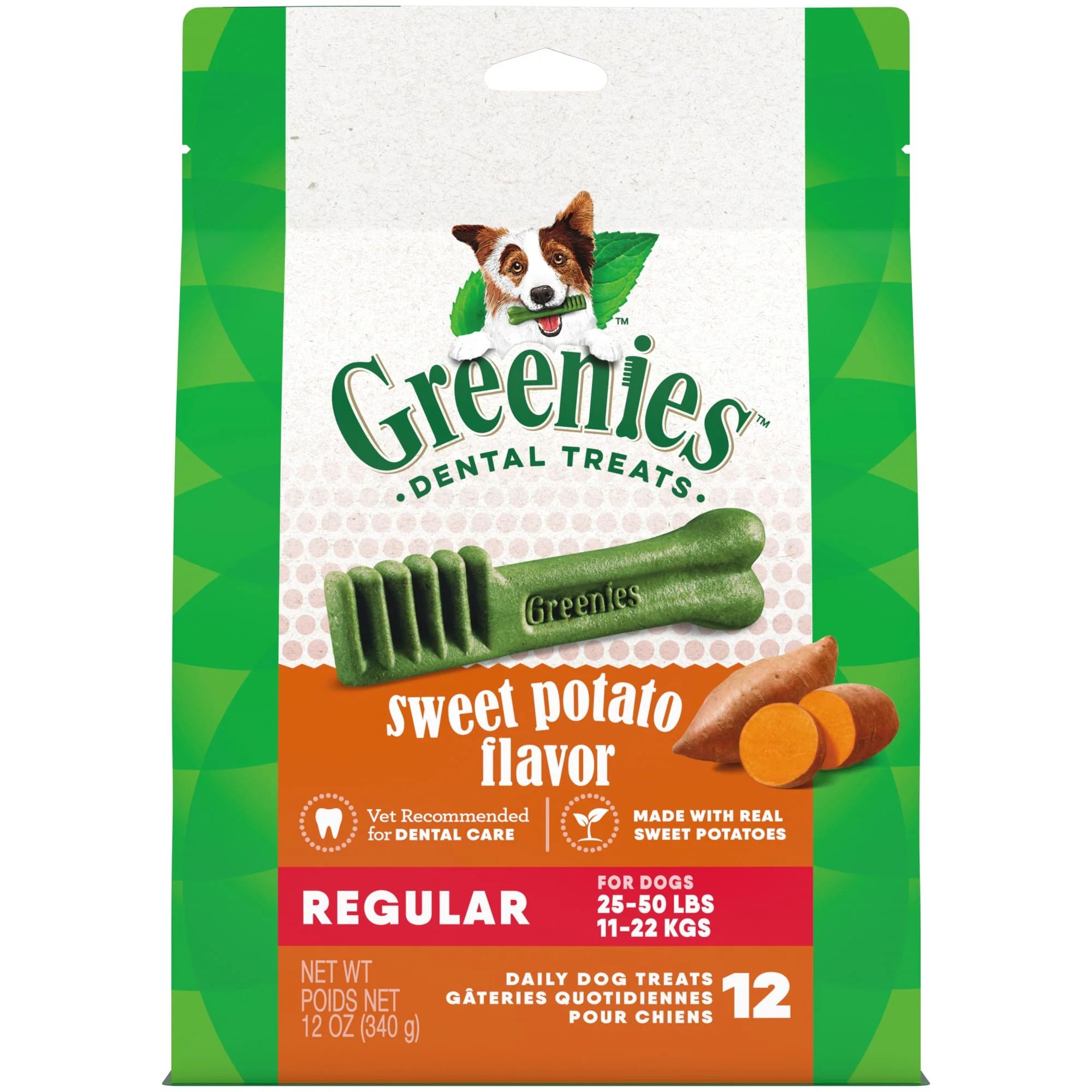 Greenies Canine Dental Treats, Sweet Potato Flavor, Regular, Bag of 12 (12oz) - Image 1