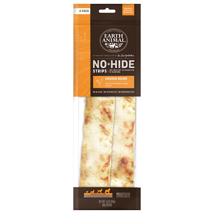 Earth Animal No-Hide Strips Chicken Recipe Natural Rawhide Alternative Dog Chew Treats, 1.5 oz., Count of 4 - Image 1