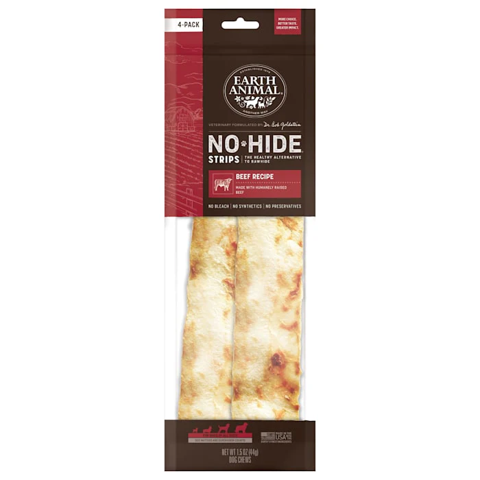 Earth Animal No-Hide Strips Beef Recipe Natural Rawhide Alternative Dog Chew Treats, 1.5 oz., Count of 4 - Image 1