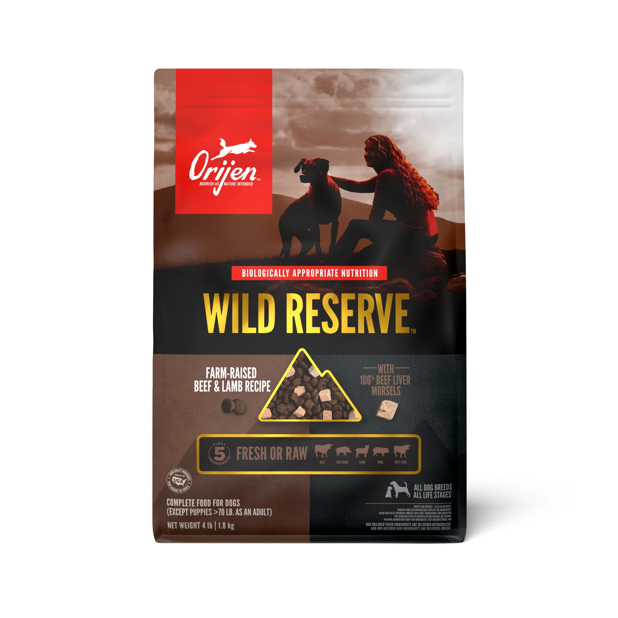 Orijen Dry Dog Food Wild Reserve Farm-Raised Beef & Lamb Recipe 4lb - Image 1