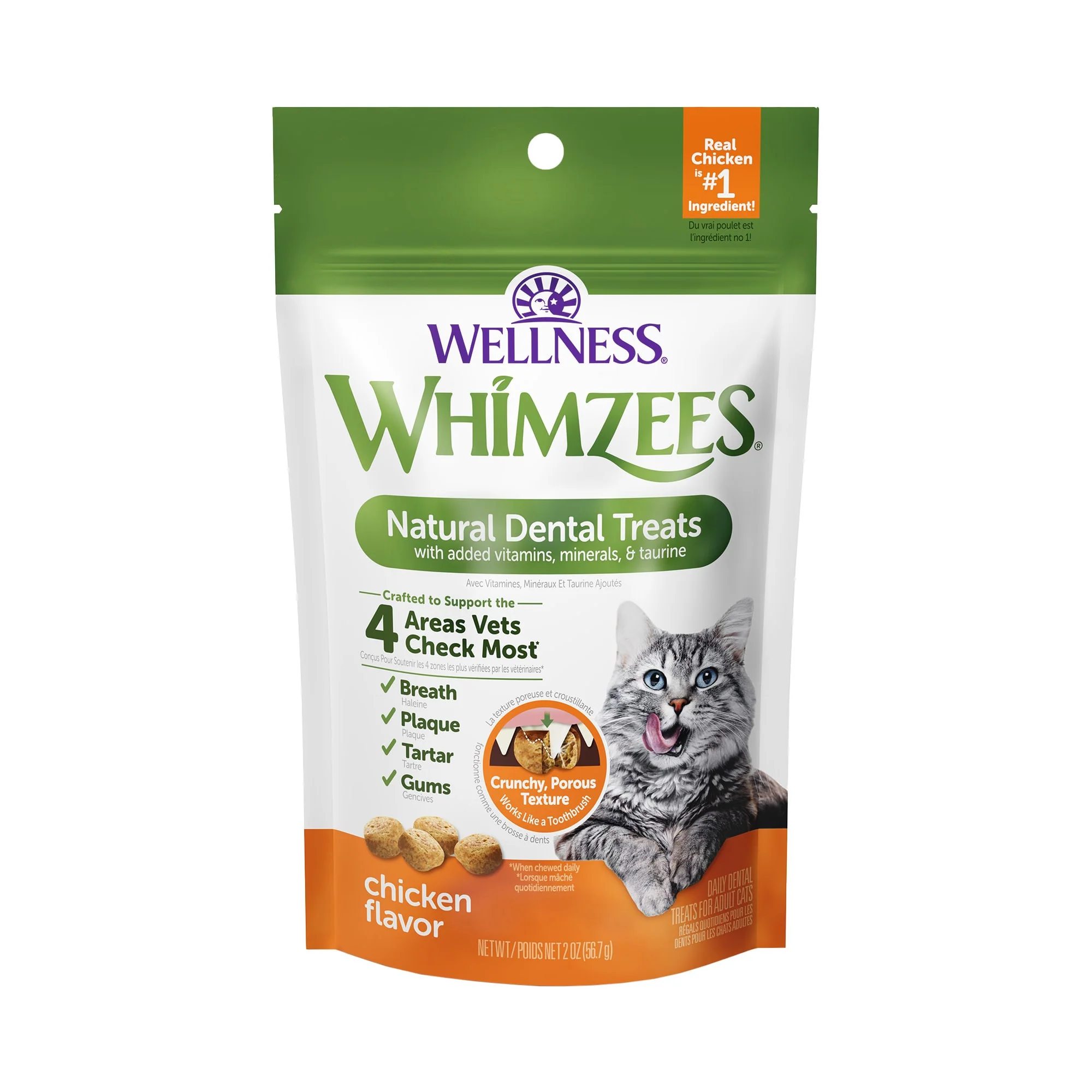 Whimzees Wellness Natural Chicken Flavor Cat Dental Treats, 2 oz. - Image 1