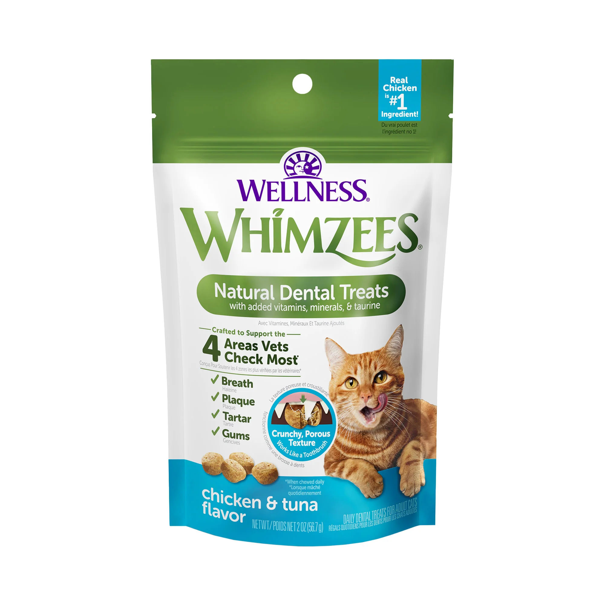 Whimzees Wellness Natural Chicken & Tuna Flavor Cat Dental Treats, 2 oz. - Image 1
