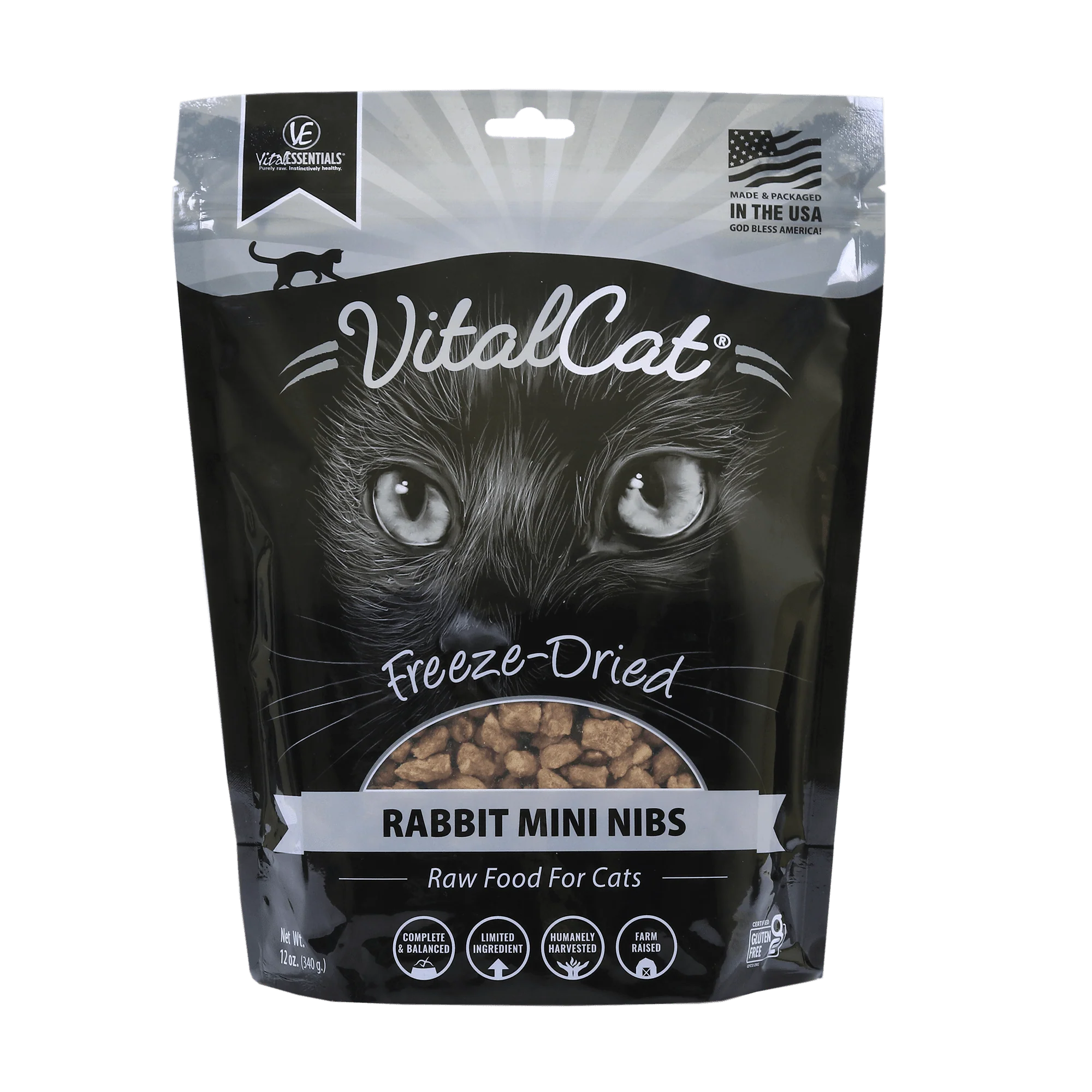 Vital Essentials Freeze Dried Cat Mini Nibs 12oz Rabbit - Image 1