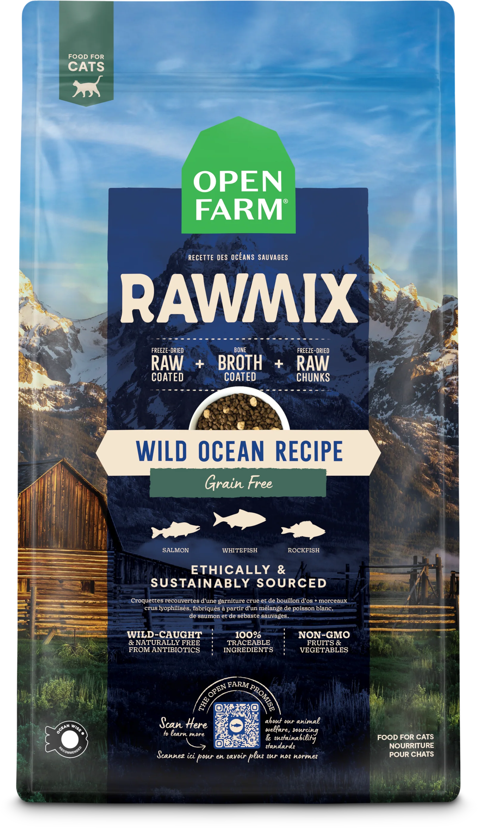 Open Farm Rawmix Wild Ocean Grain Free Kibble For Cats 2.25lb Bag