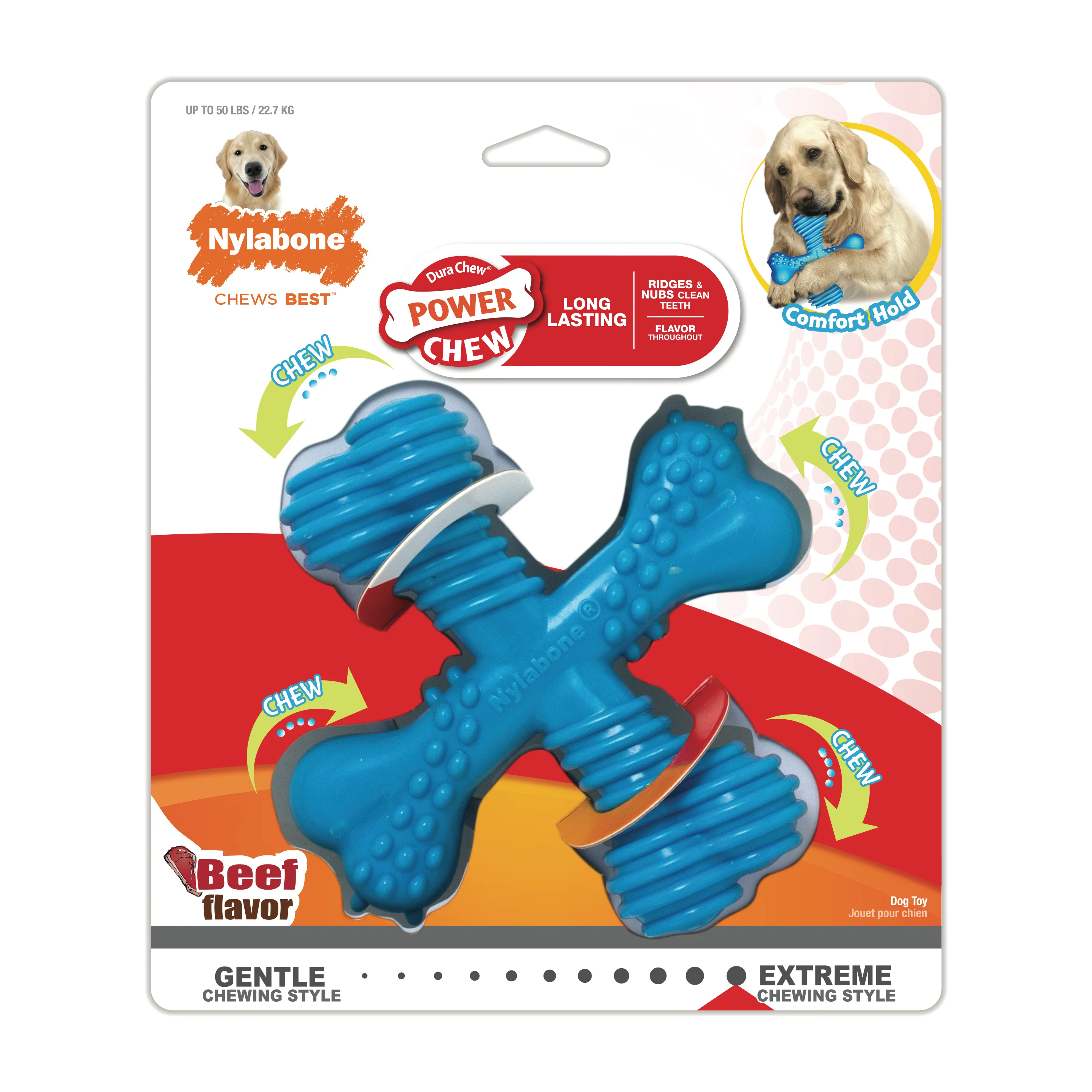 Nylabone Comfort Hold X Bone Power Chew Durable Dog Toy Beef Large/Giant - Image 1